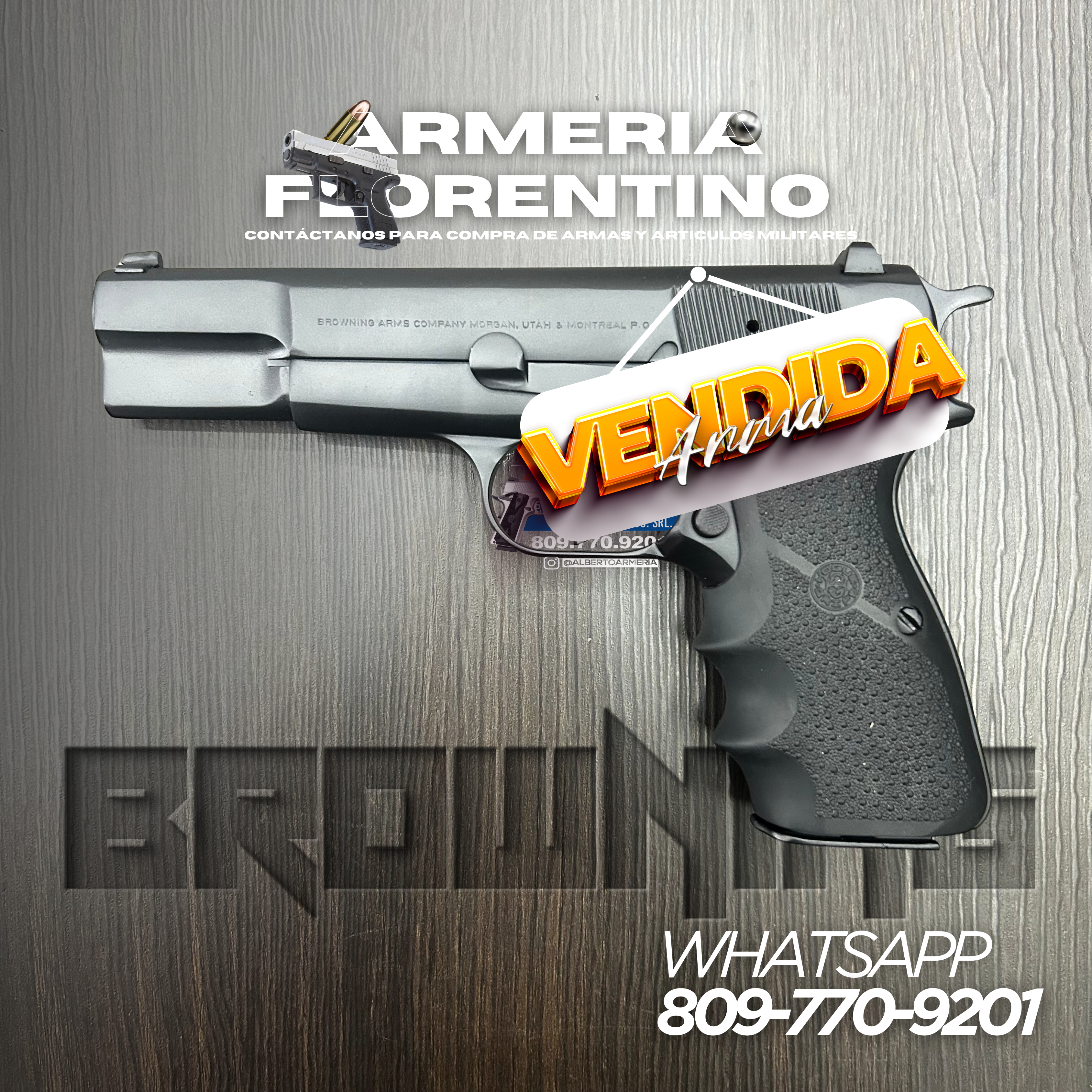 PISTOLA BROWNING BELGA, MODELO HI-POWER, CALIBRE 9MM, CAPSULAS: 13 + 1