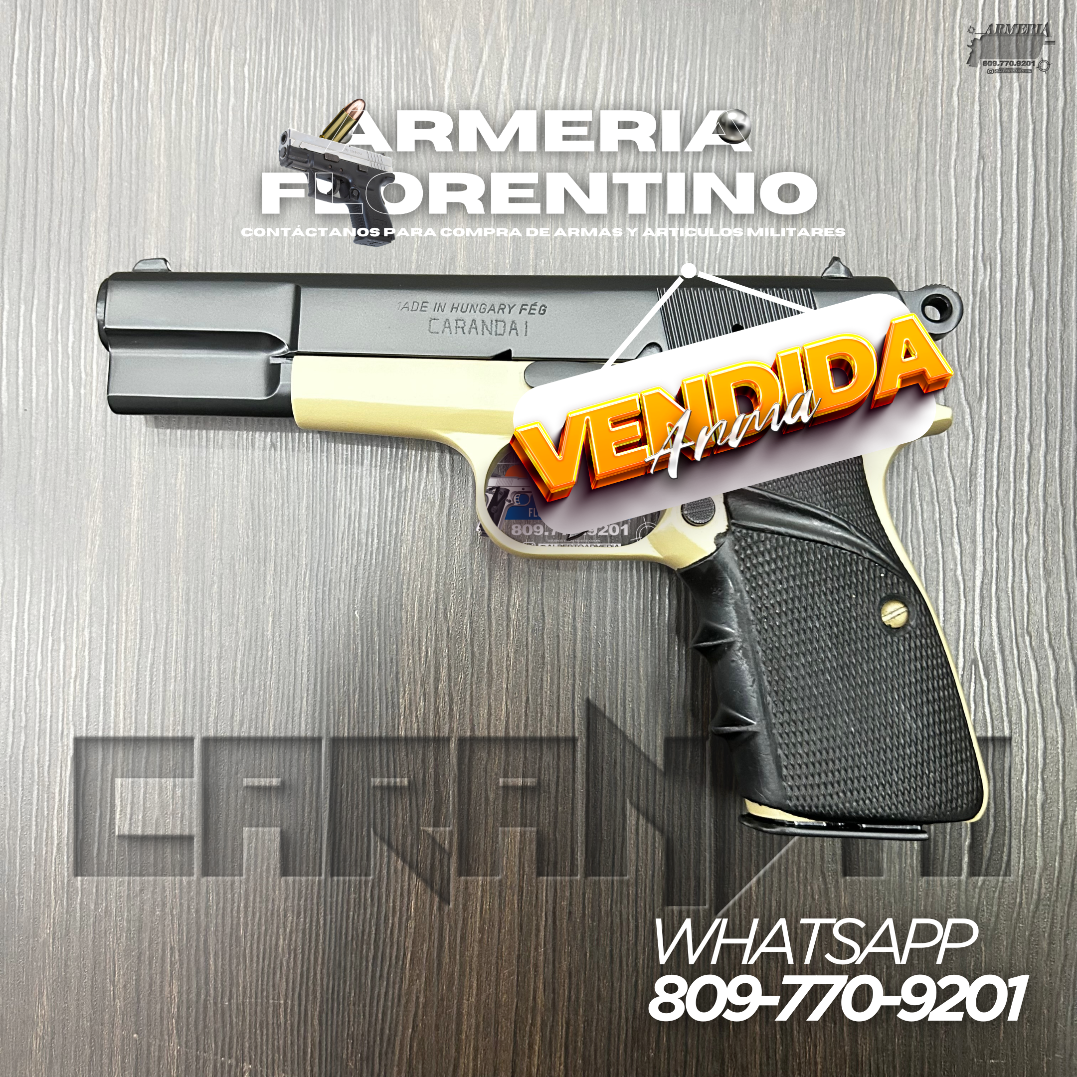 PISTOLA CARANDAI HUNGARY, CALIBRE 9MM, CAPSULAS: 13 + 1