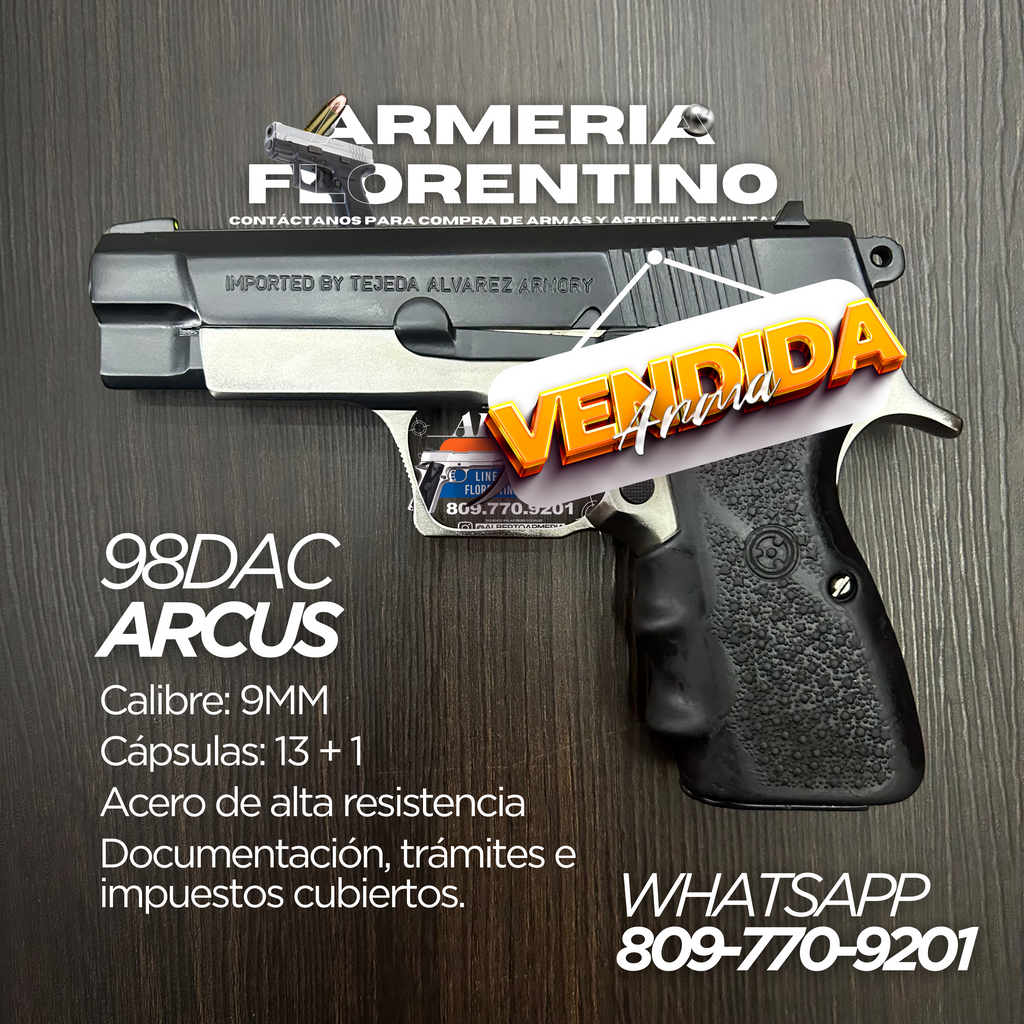 PISTOLA ARCUS, MODELO 98DAC, CALIBRE 9MM, CAPSULAS: 13 + 1