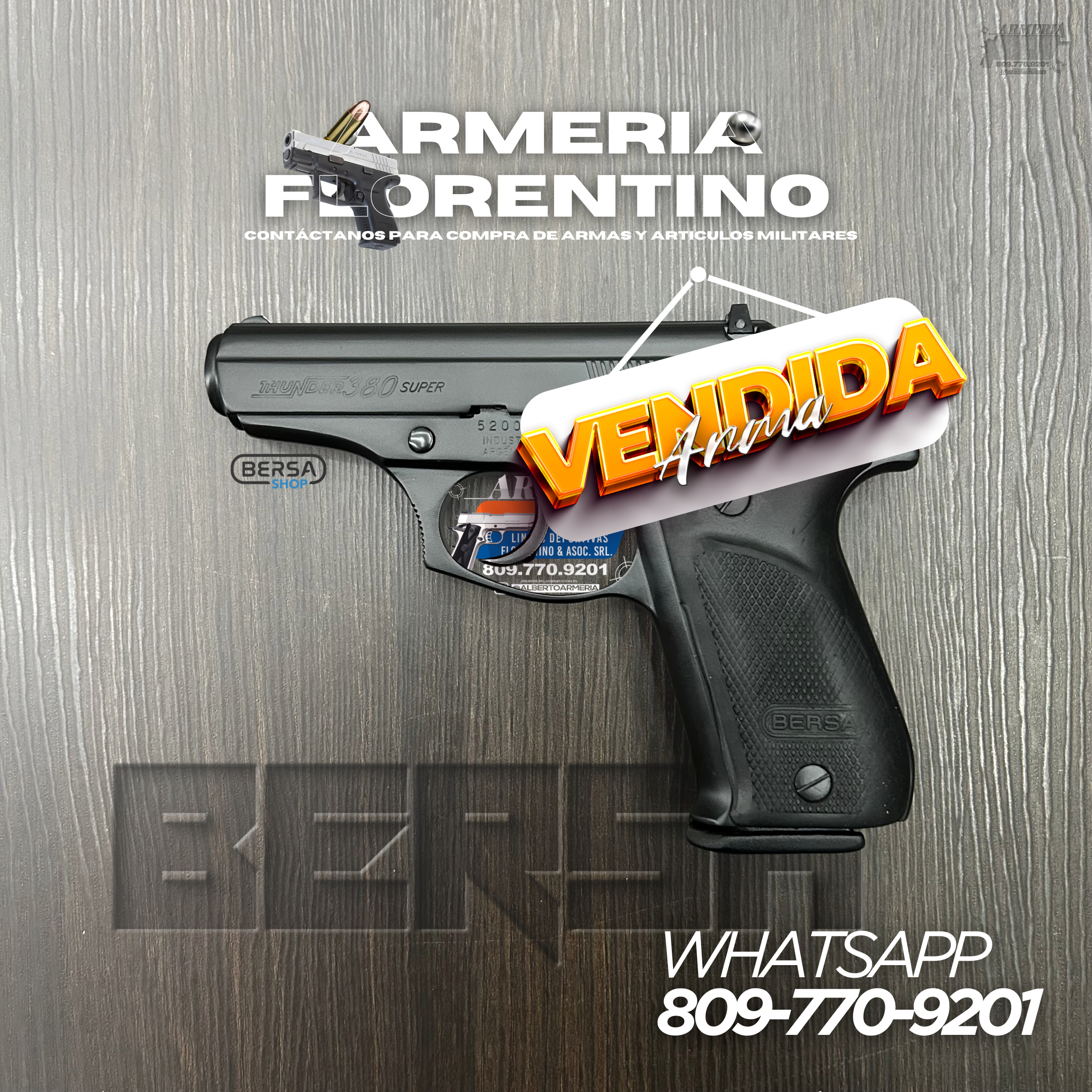 PISTOLA BERSA, MODELO THUNDER SUPER, CALIBRE 380ACP, CAPSULAS: 15 + 1