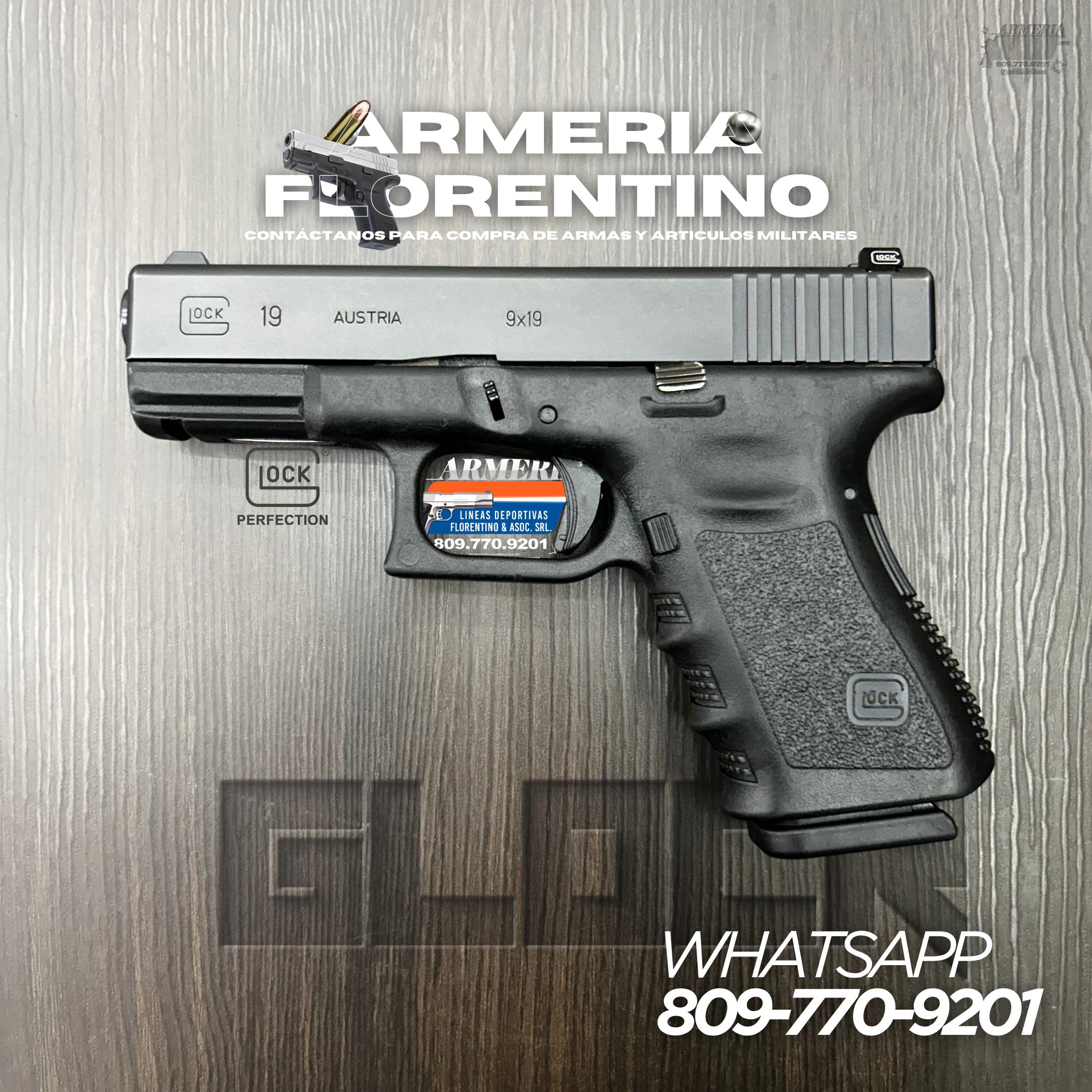 PISTOLA GLOCK, MODELO 19 (3RA GENERACIÓN), CALIBRE 9MM, CAPSULAS: 15 + 1