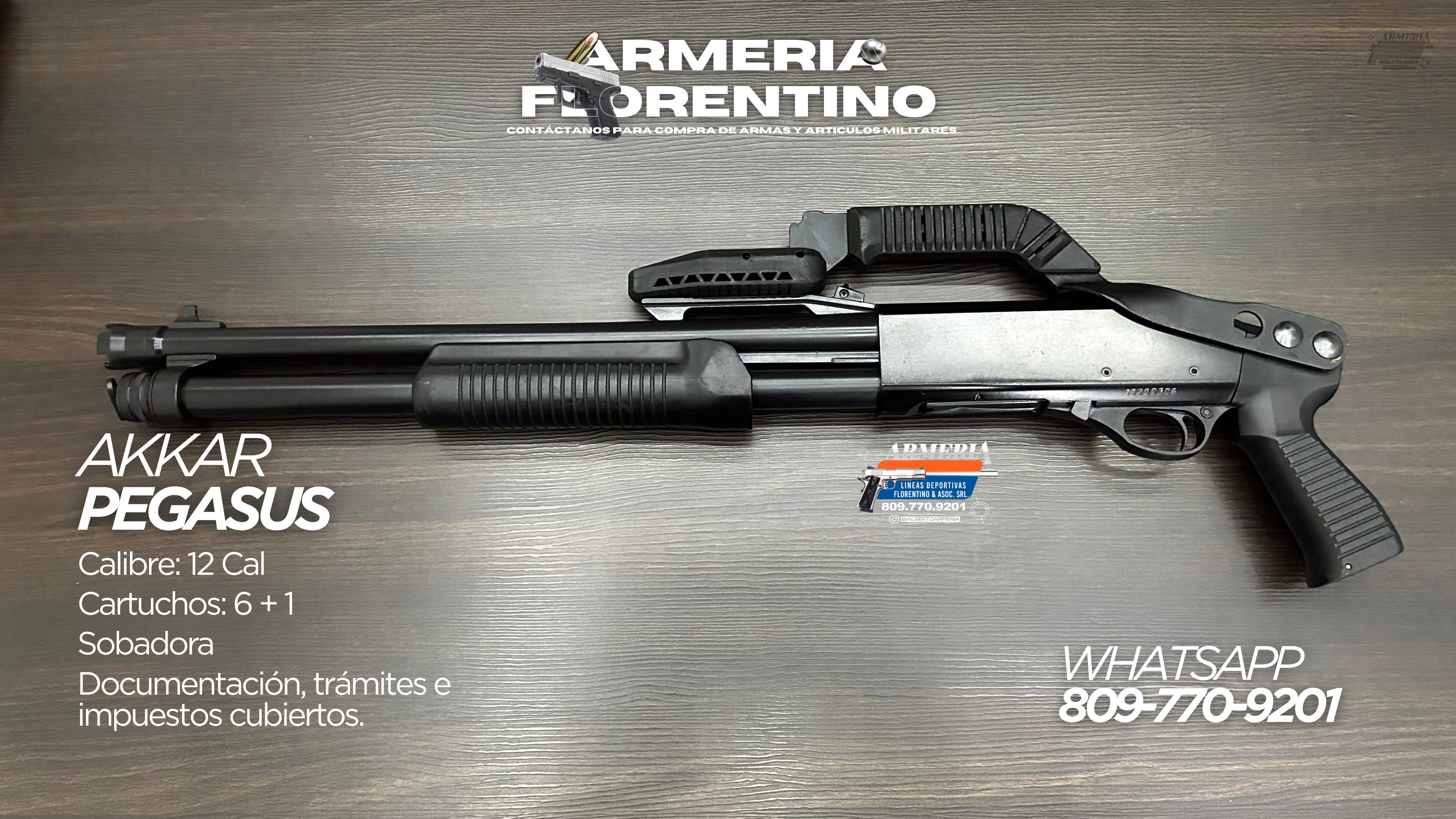 ESCOPETA AKKAR, MODELO PEGASUS, CALIBRE 12, CAPACIDAD: 6 CAPSULAS