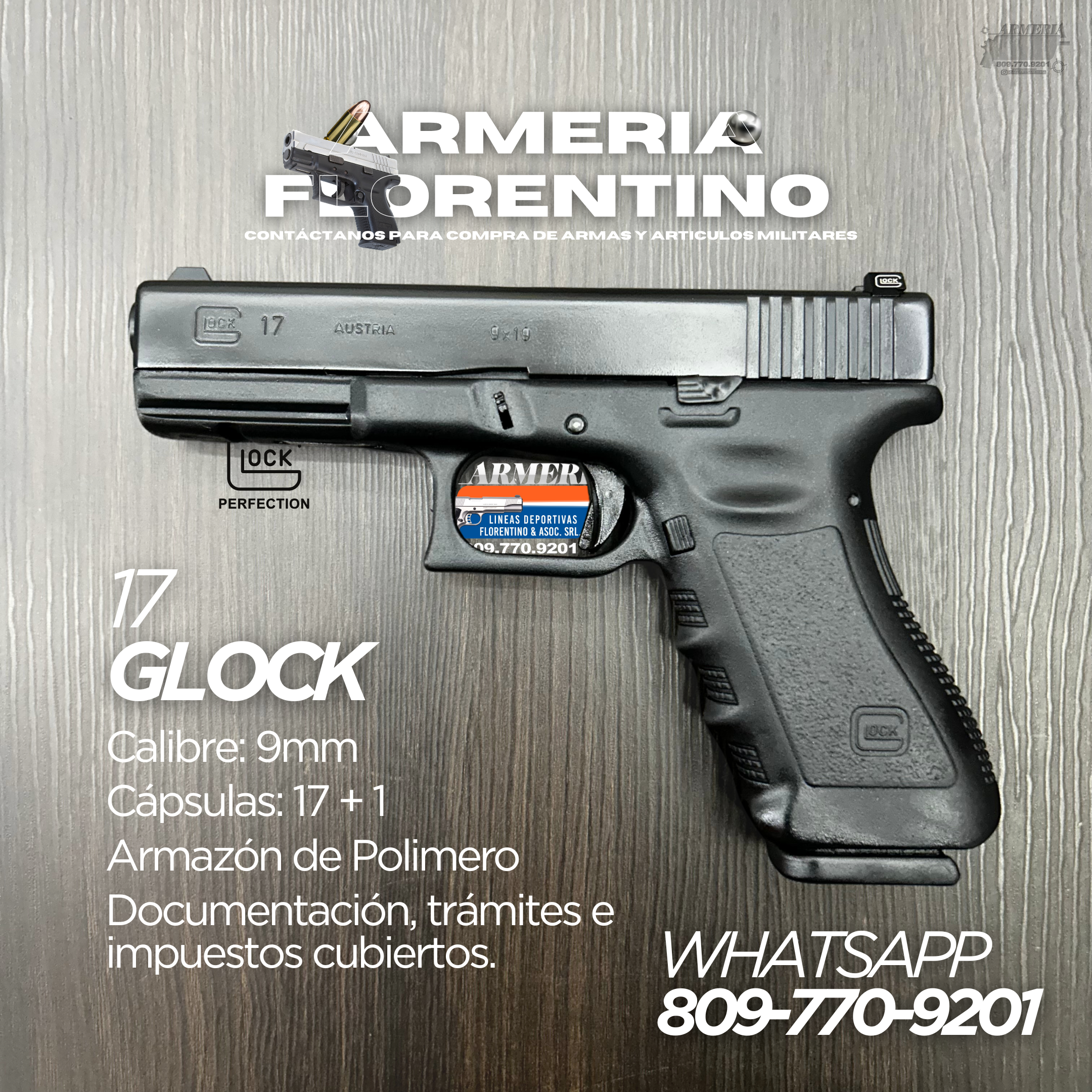 PISTOLA GLOCK, MODELO 17 (3RA GENERACIÓN), CALIBRE 9MM, CAPSULAS: 17 + 1