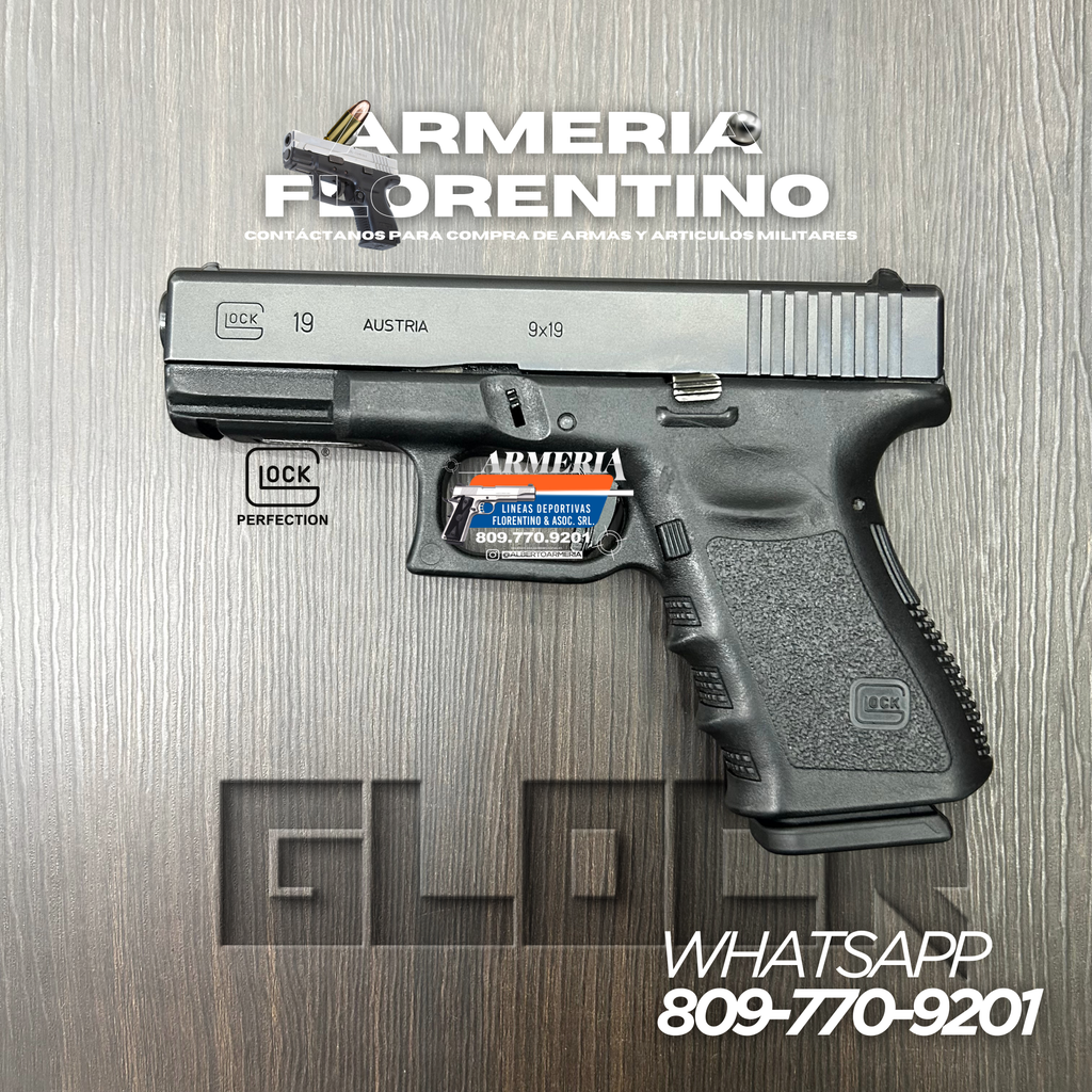 PISTOLA GLOCK, MODELO 19 (3RA GENERACIÓN), CALIBRE 9MM, CAPSULAS: 15 + 1