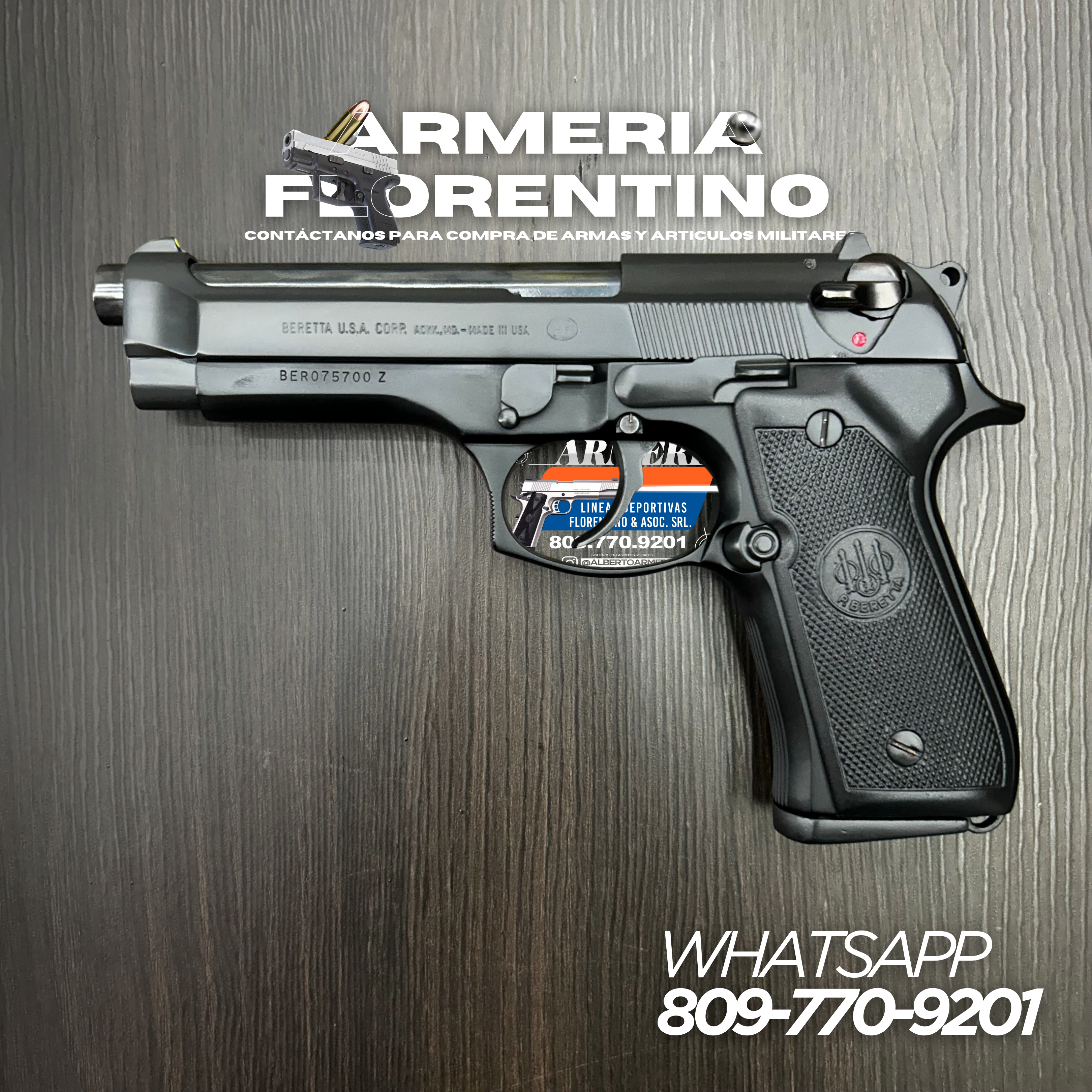 PISTOLA PIETRO BERETTA, MODELO 92FS, CALIBRE 9MM, CAPSULAS: 15 + 1