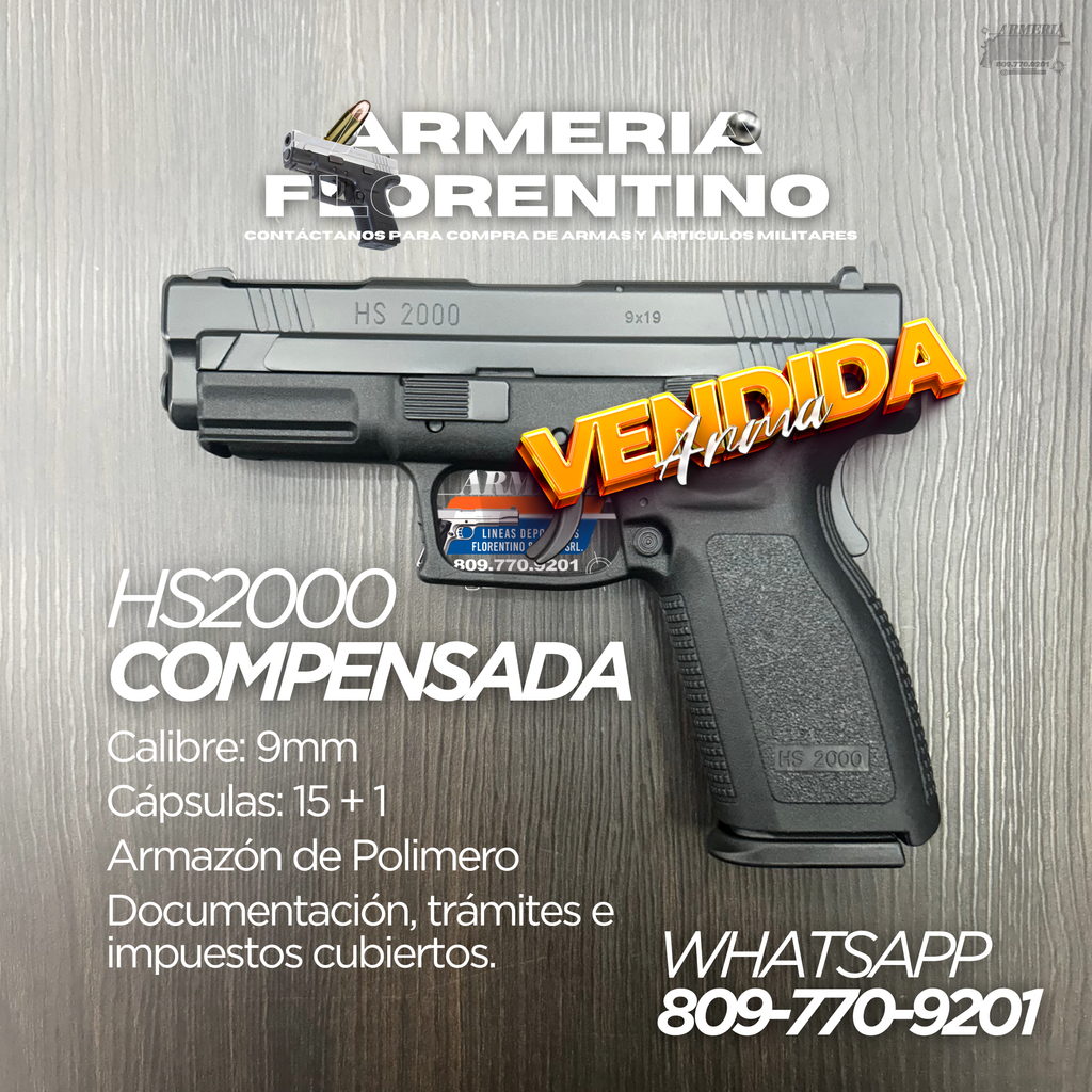 PISTOLA SPRINGFIELD, MODELO HS2000 COMPENSADA, CALIBRE 9MM, CAPSULAS: 15 + 1