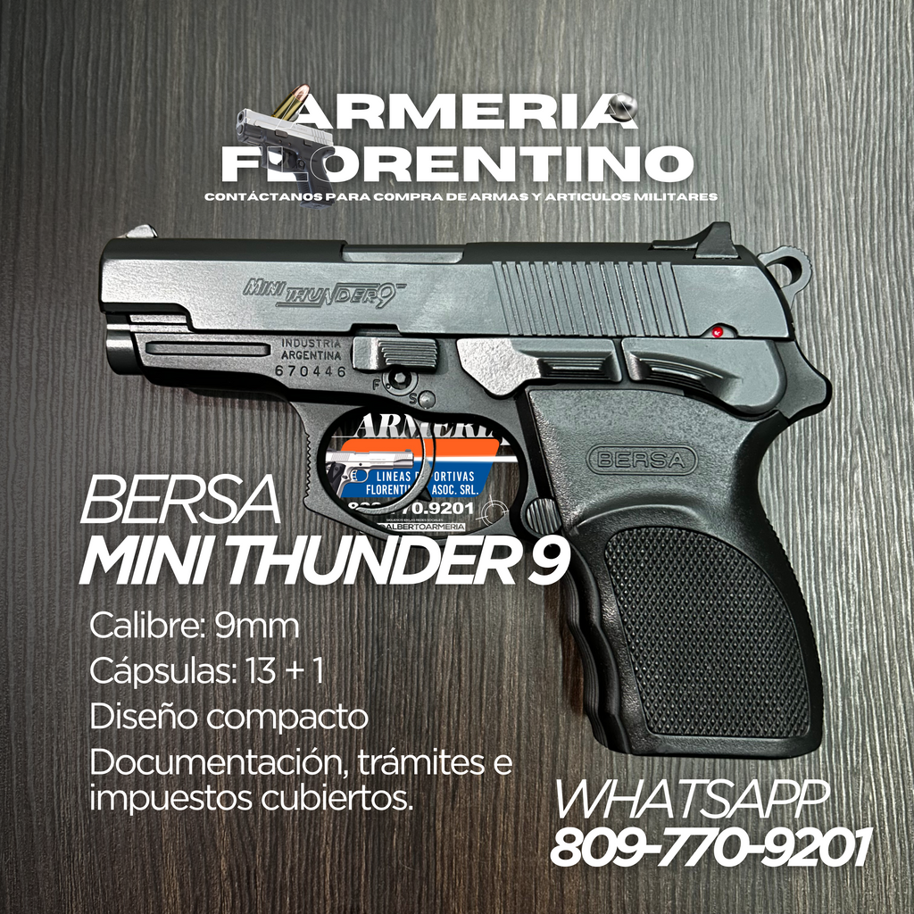 PISTOLA BERSA, MODELO MINI THUNDER, CALIBRE 9MM, CAPSULAS: 13 + 1