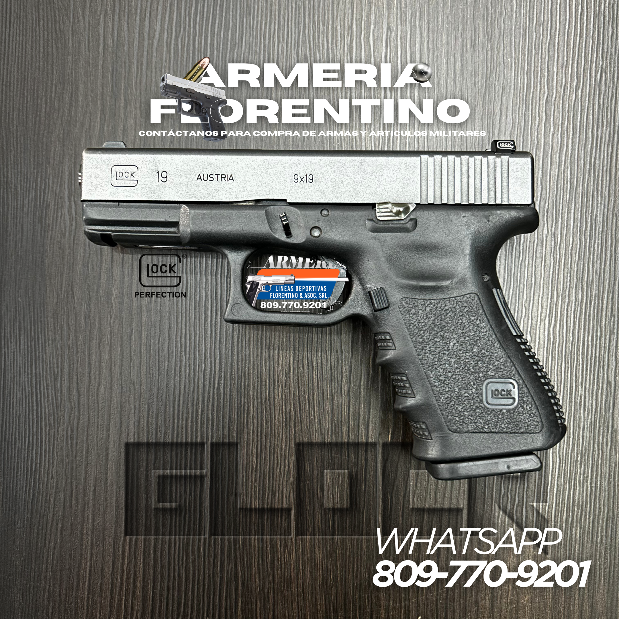 PISTOLA GLOCK, MODELO 19 (3RA GENERACIÓN), CALIBRE 9MM, CAPSULAS: 15 + 1