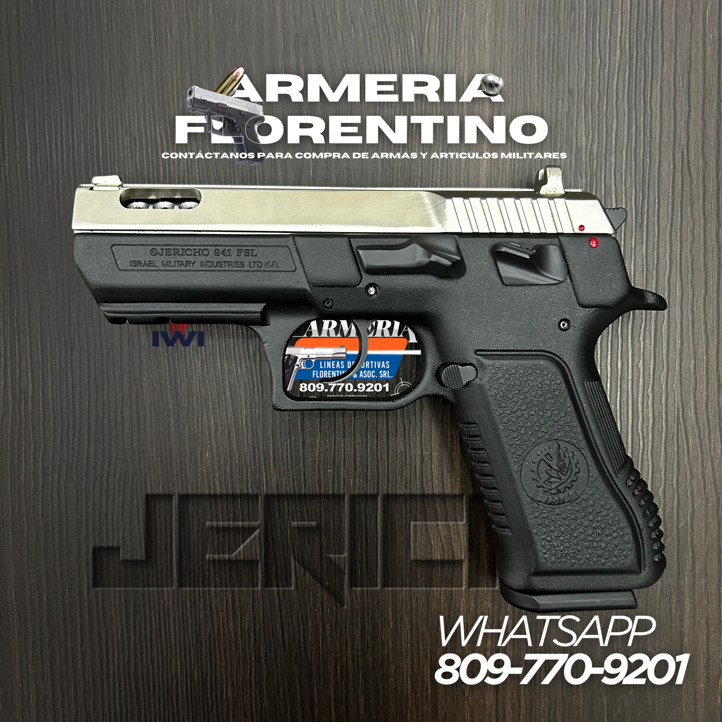 PISTOLA JERICHO, MODELO COMPENSADA, CALIBRE 9MM, CAPSULAS: 15 + 1