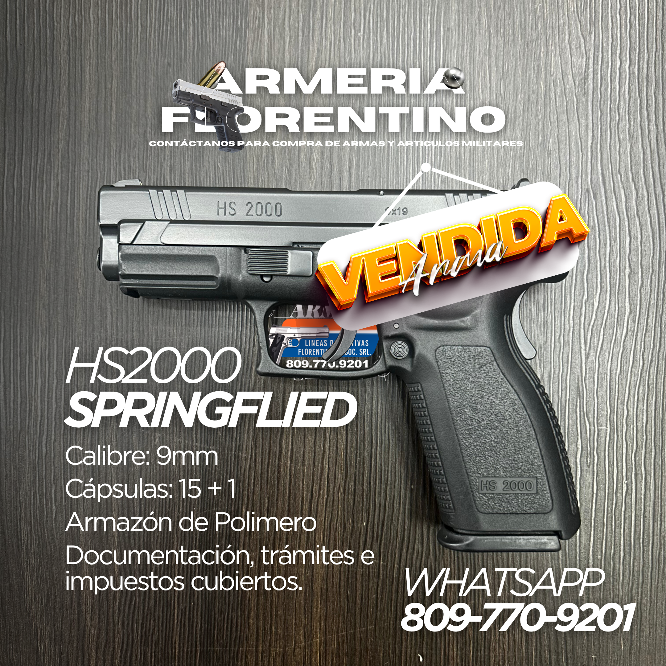 PISTOLA SPRINGFIELD, MODELO HS2000, CALIBRE 9MM, CAPSULAS: 15 + 1