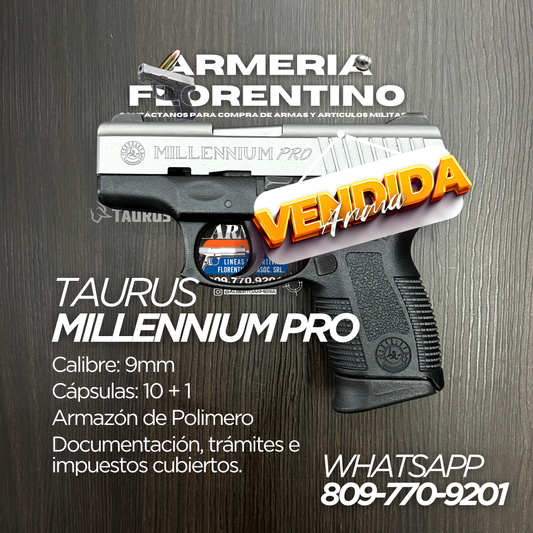 PISTOLA TAURUS, MODELO MILLENNIUM PRO, CALIBRE 9MM, CAPSULAS: 10 + 1