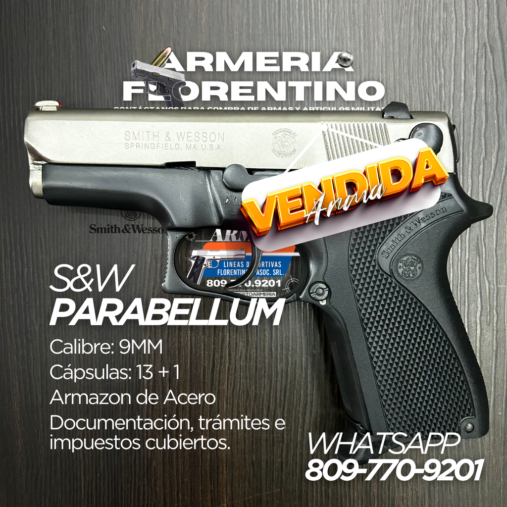 PISTOLA SMITH & WESSON, MODELO PARABELLUM, CALIBRE 9MM, CAPSULAS: 15 + 1