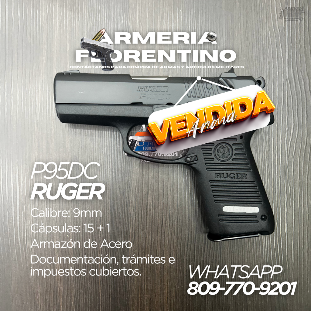 PISTOLA RUGER, MODELO P95DC, CALIBRE 9MM, CAPSULAS: 15 + 1