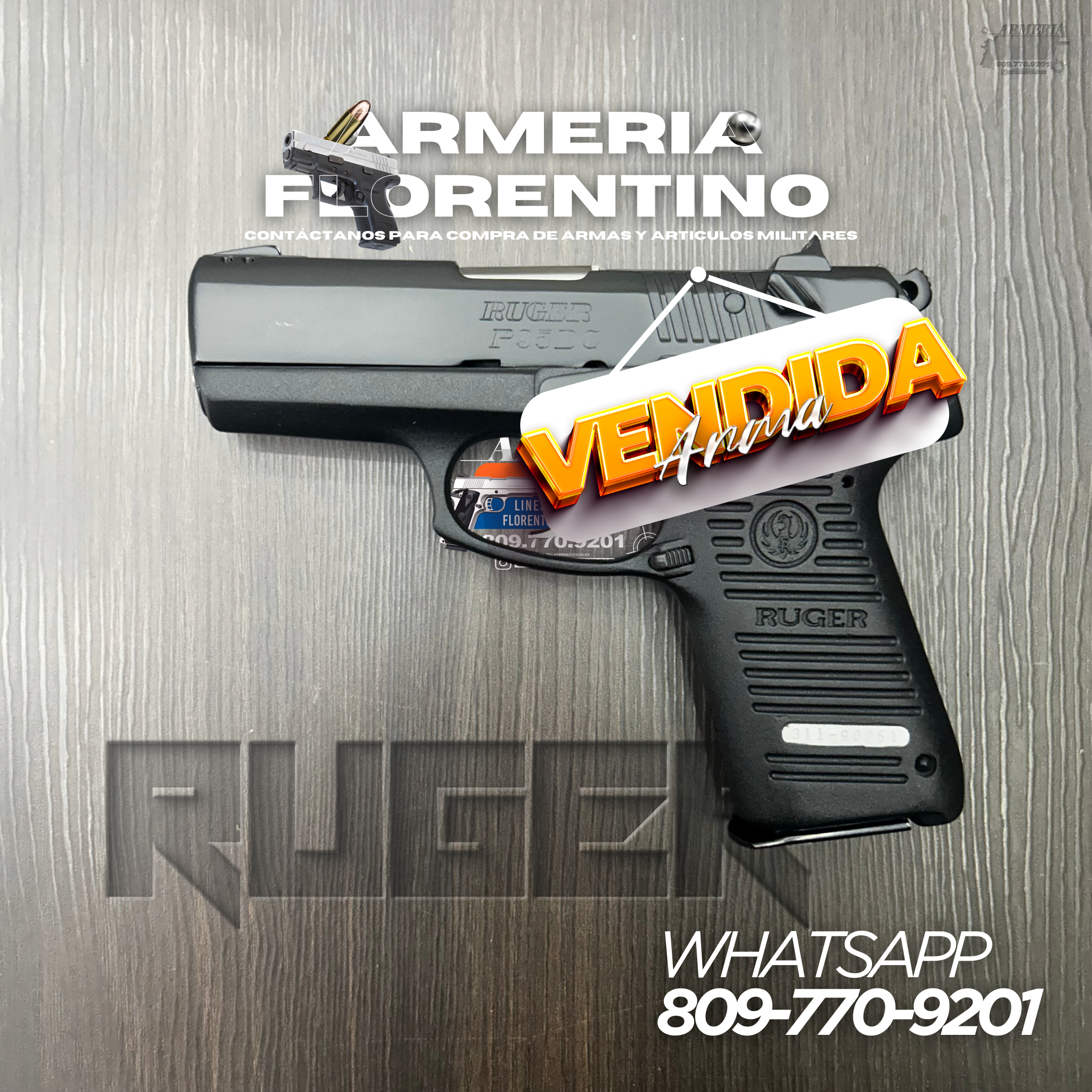 PISTOLA RUGER, MODELO P95DC, CALIBRE 9MM, CAPSULAS: 15 + 1