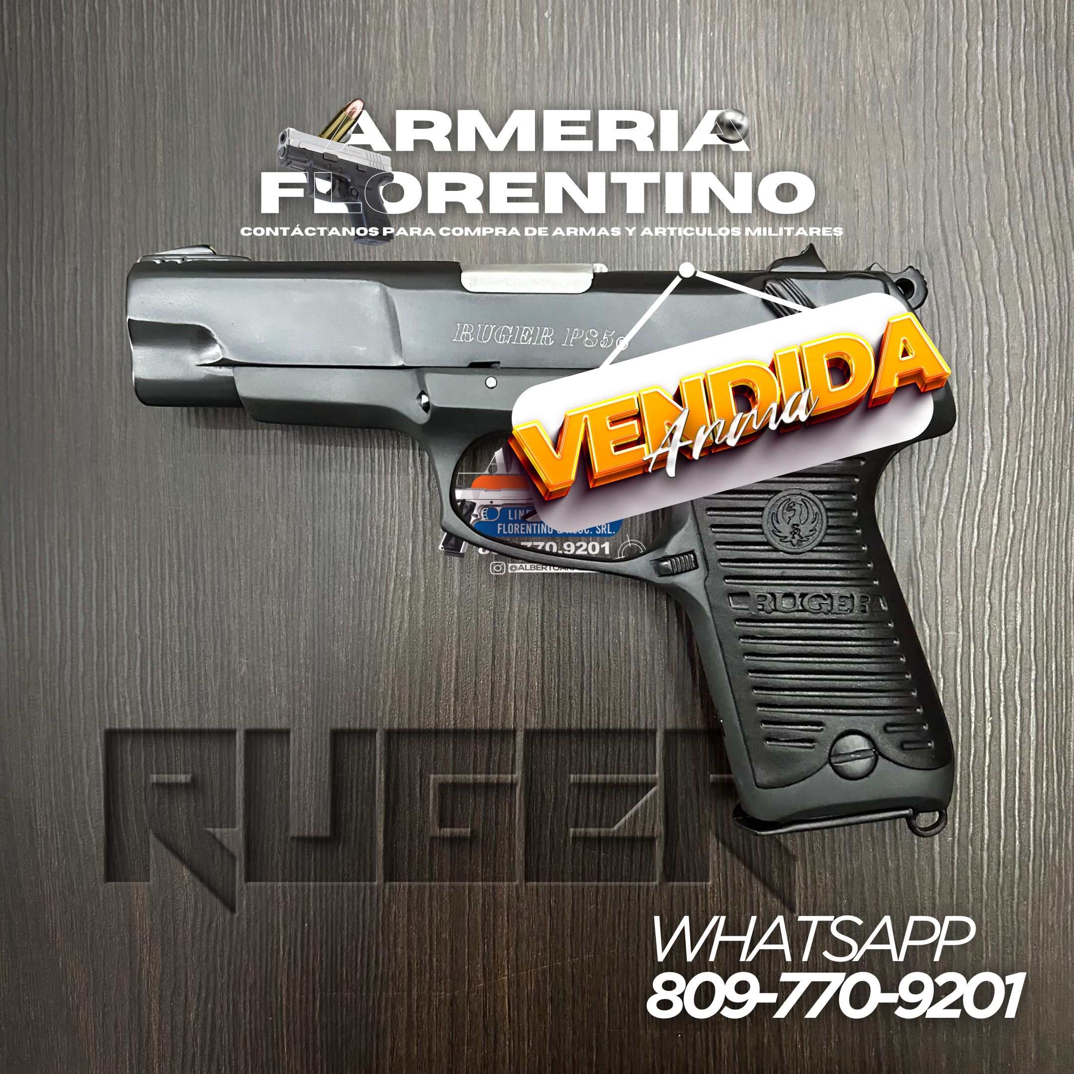 PISTOLA RUGER, MODELO P85, CALIBRE 9MM, CÁPSULAS: 15+1