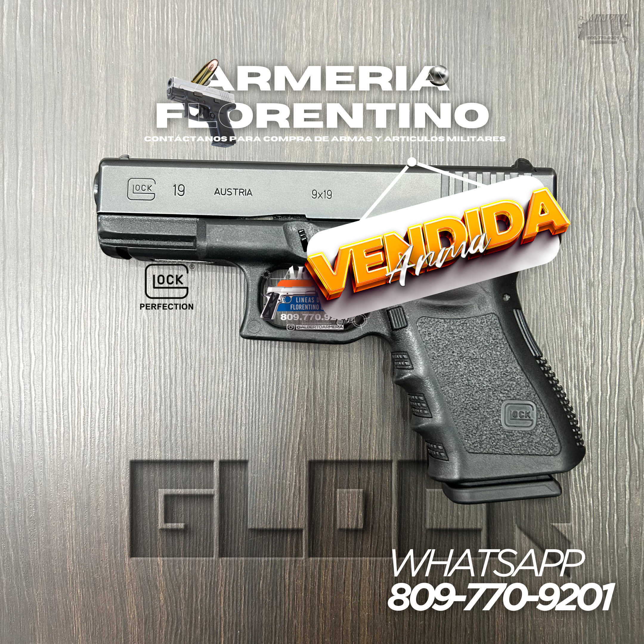 PISTOLA GLOCK, MODELO 19 (3RA GENERACIÓN), CALIBRE 9MM, CAPSULAS: 15 + 1