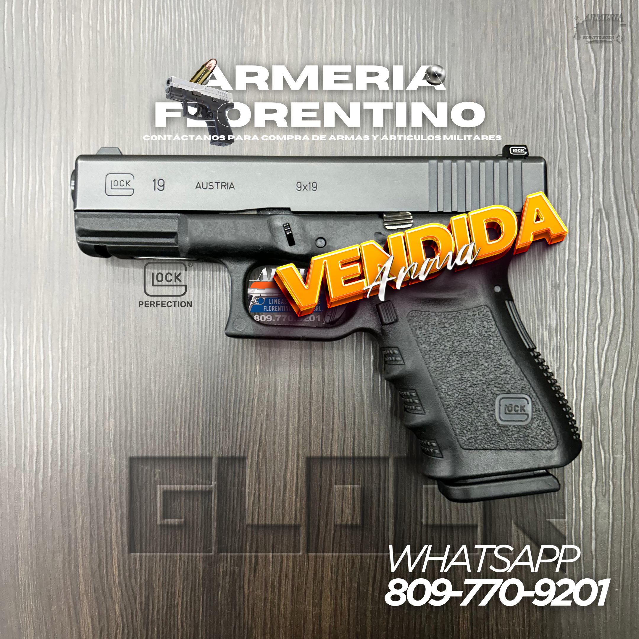 PISTOLA GLOCK, MODELO 19 (3RA GENERACIÓN), CALIBRE 9MM, CAPSULAS: 15 + 1