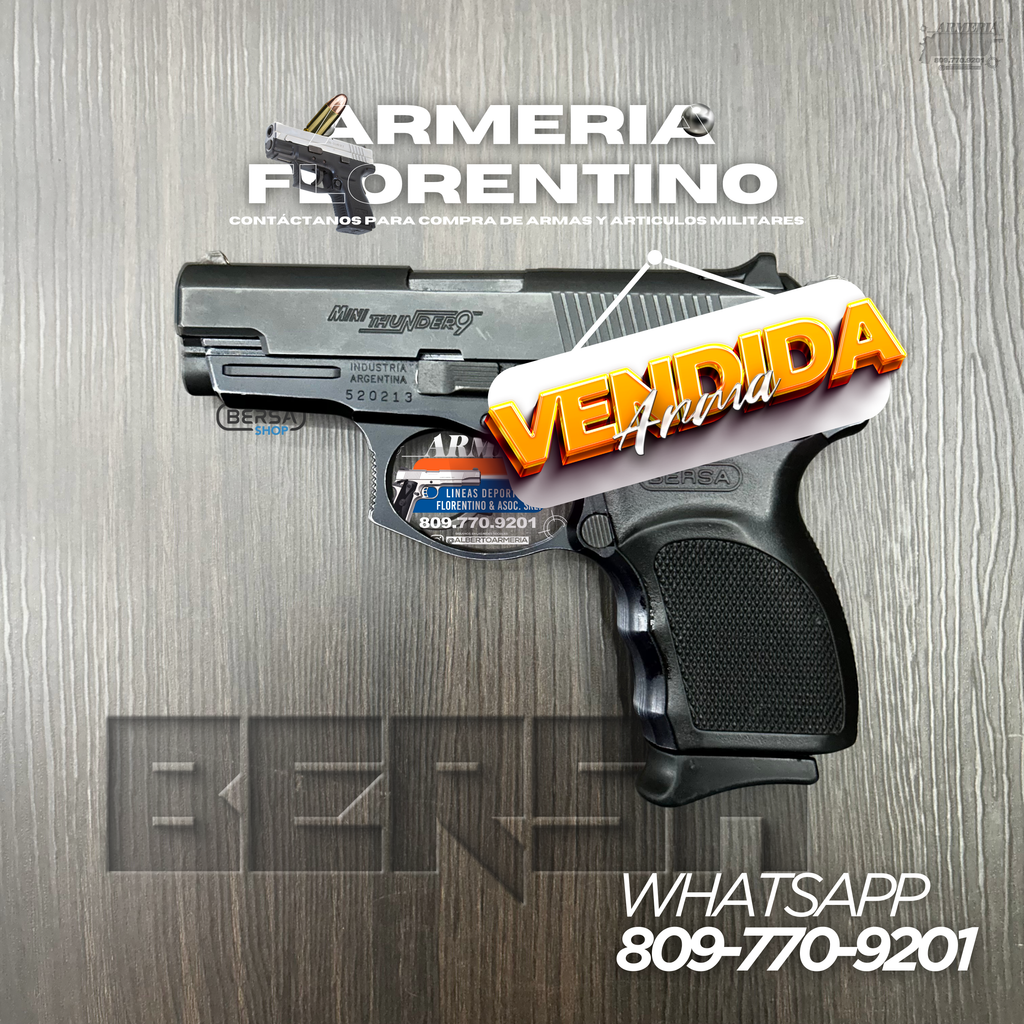 PISTOLA BERSA, MODELO MINI THUNDER 9, CALIBRE 9MM, CAPSULAS: 13 + 1