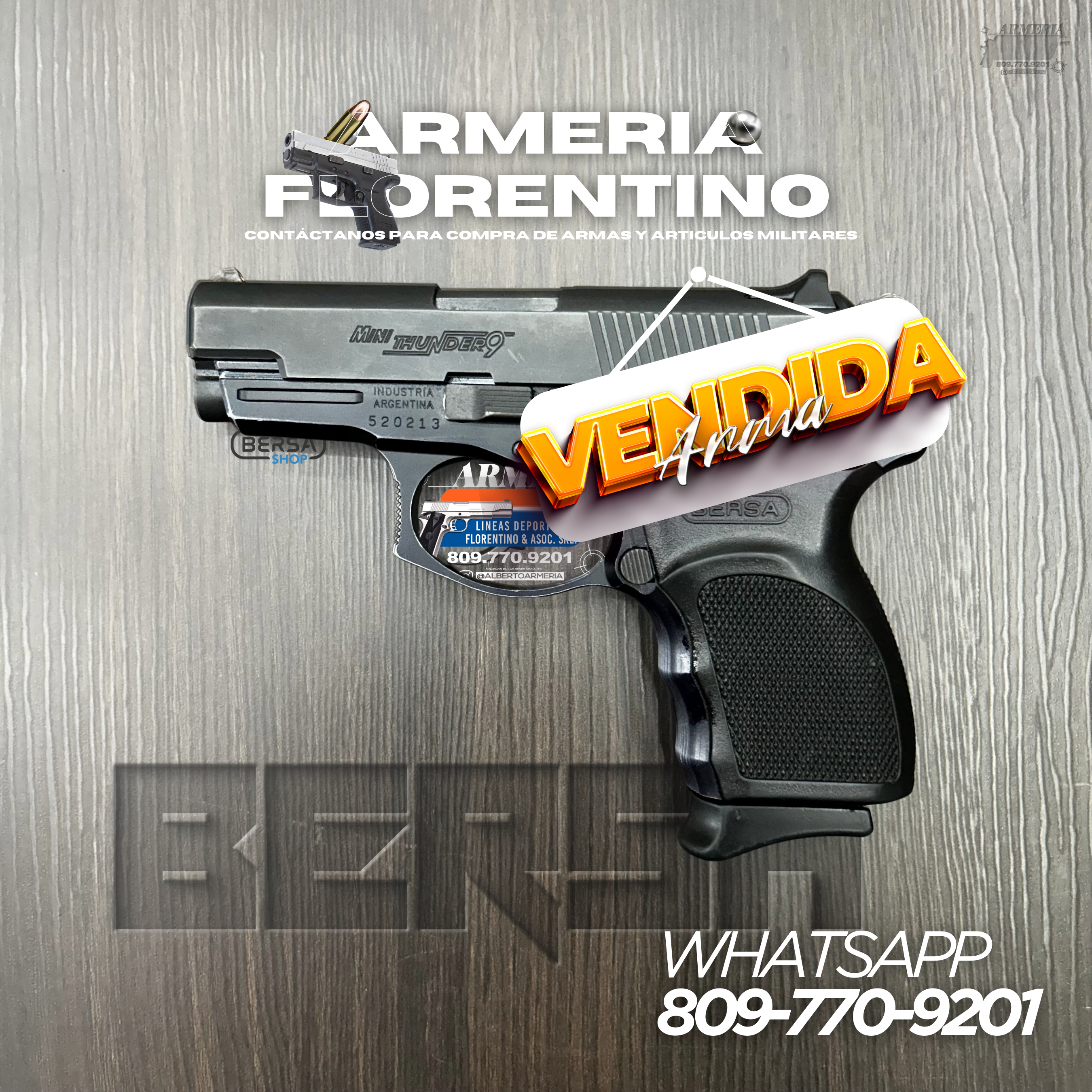PISTOLA BERSA, MODELO MINI THUNDER 9, CALIBRE 9MM, CAPSULAS: 13 + 1