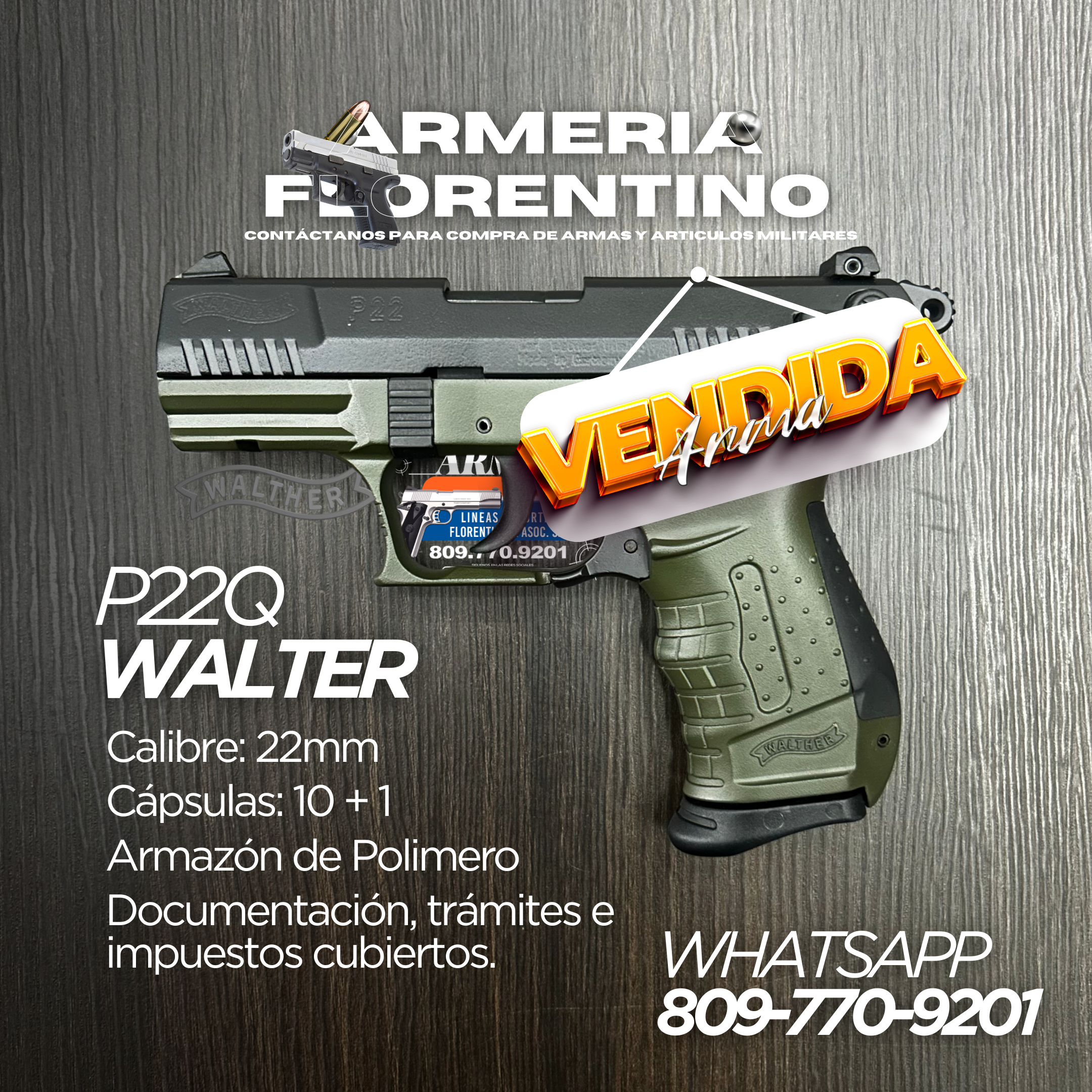 PISTOLA WALTHER, MODELO P22Q, CALIBRE .22LR, CAPSULAS: 10 + 1