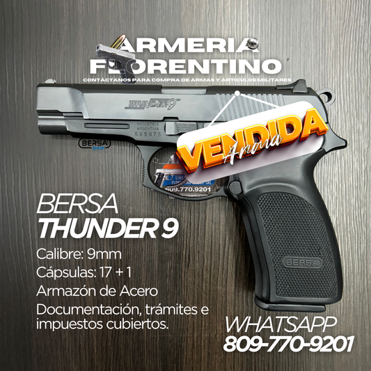 PISTOLA BERSA, MODELO THUNDER 9, CALIBRE 9MM, CAPSULAS: 17 + 1