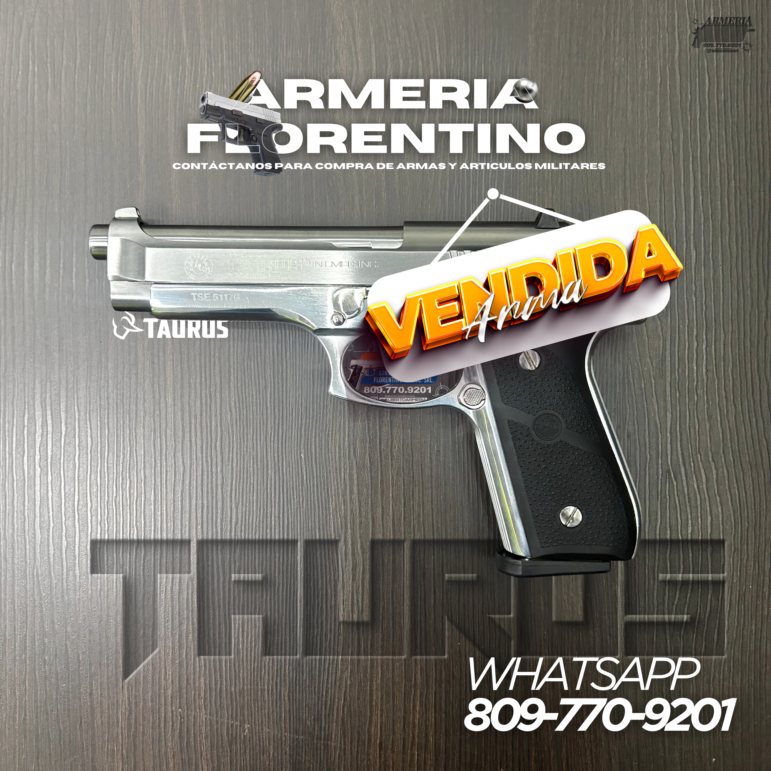 PISTOLA TAURUS, MODELO PT 92 AFS, CALIBRE 9MM, CAPSULAS: 15 + 1