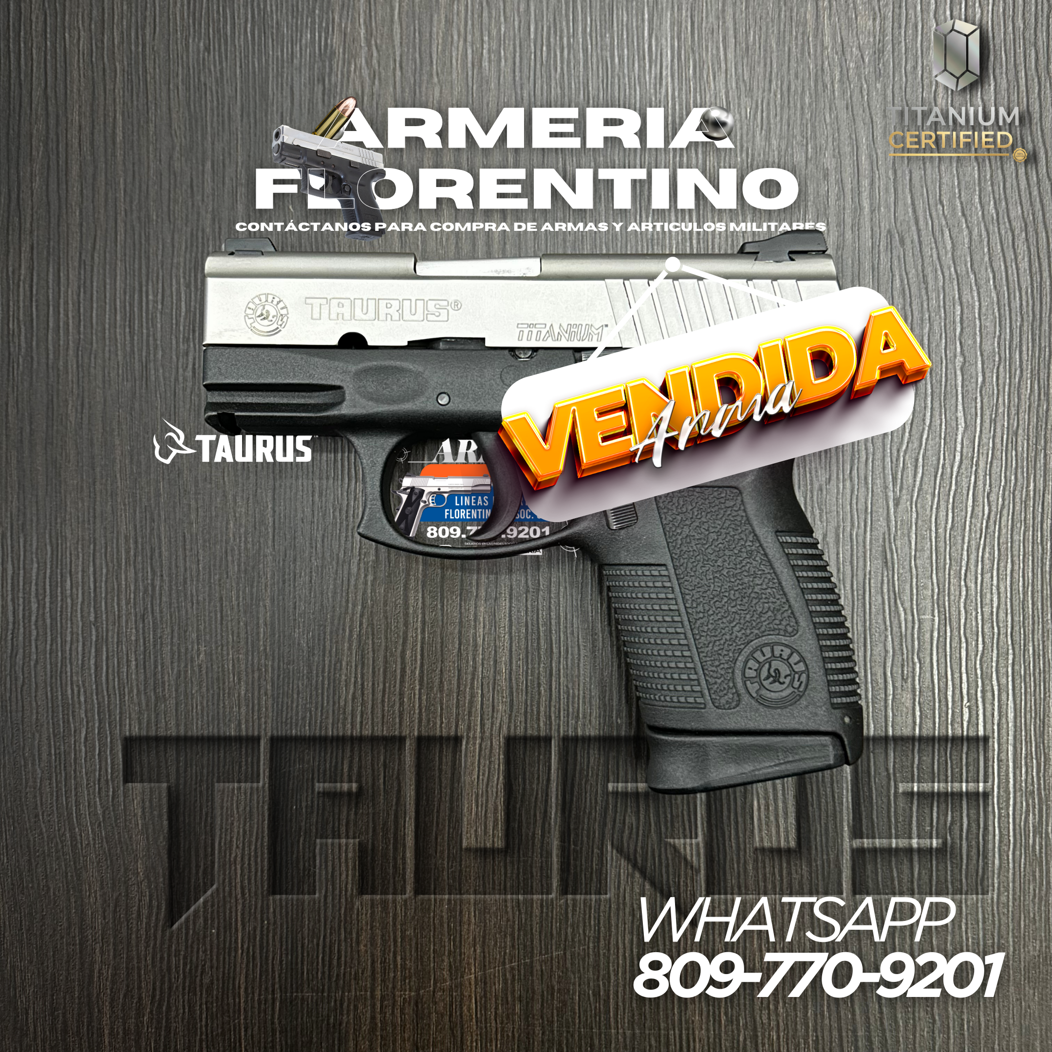 PISTOLA TAURUS, MODELO PT-609 PRO TITANIUM, CALIBRE 9MM, CAPSULAS: 13 + 1