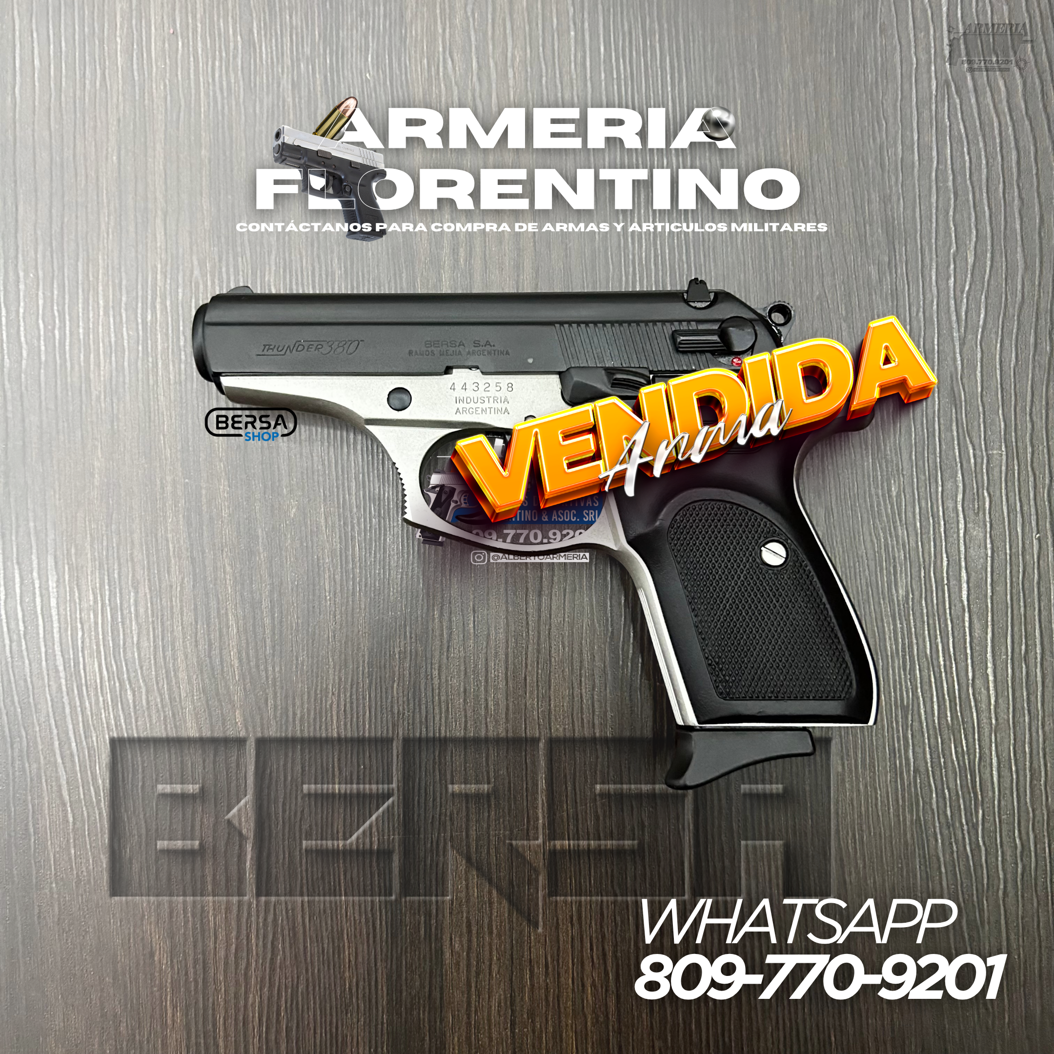 PISTOLA BERSA, MODELO THUNDER SUPER, CALIBRE 380ACP, CAPSULAS: 15 + 1