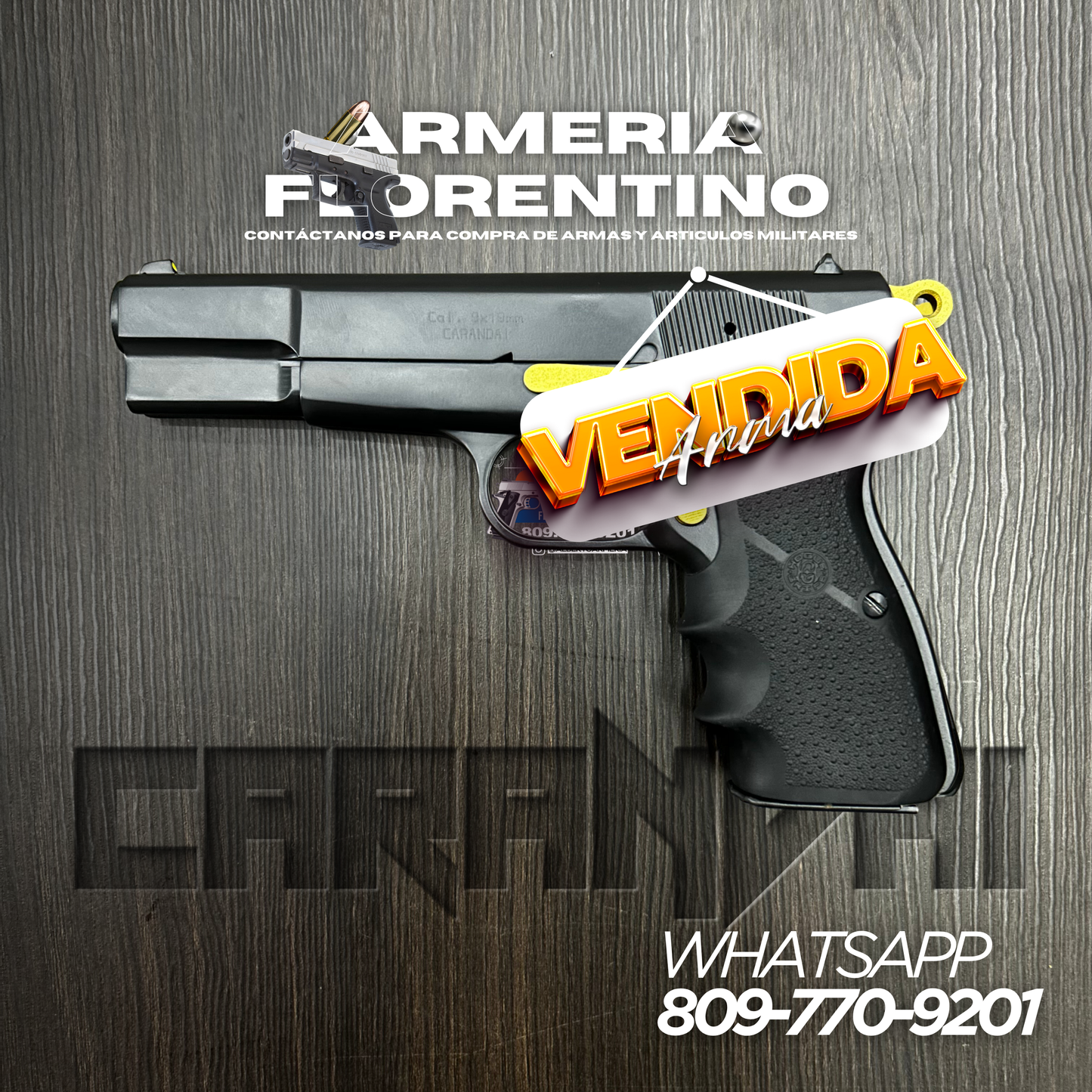 PISTOLA CARANDAI, MODELO 9MM, CAPSULAS: 15 + 1