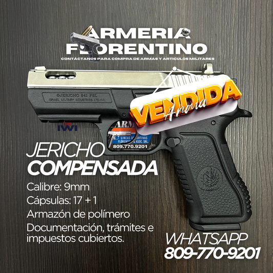 PISTOLA JERICHO, MODELO COMPENSADA, CALIBRE 9MM, CAPSULAS: 15 + 1