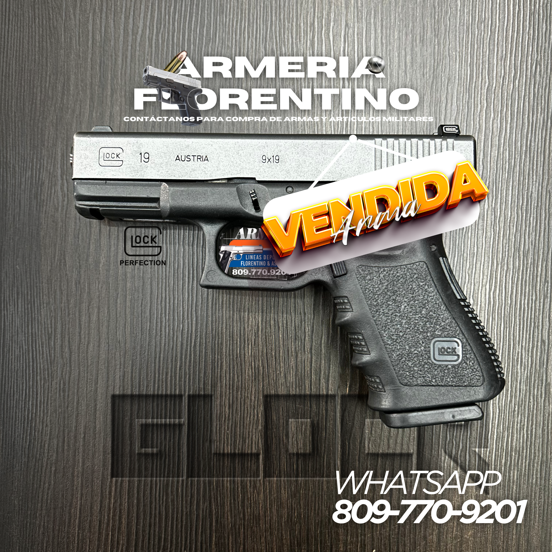 PISTOLA GLOCK, MODELO 19 (3RA GENERACIÓN), CALIBRE 9MM, CAPSULAS: 15 + 1