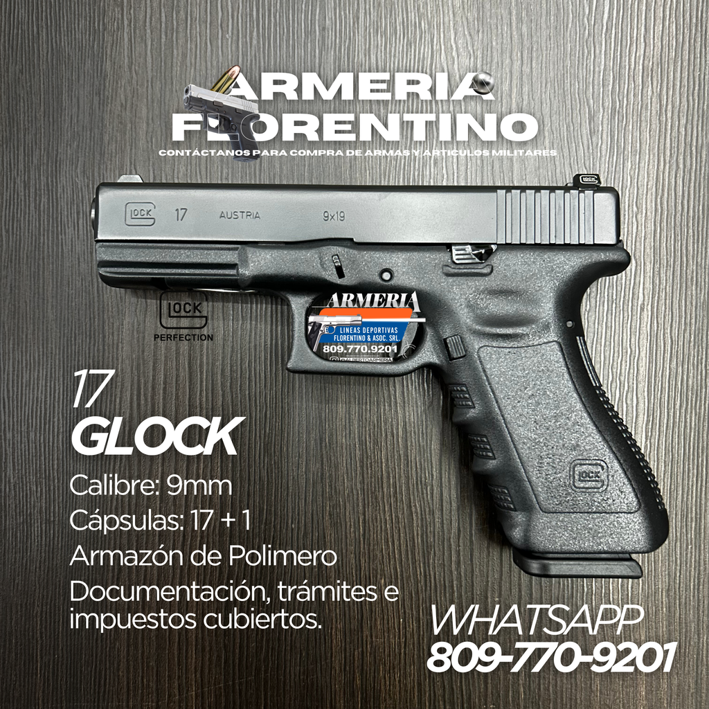 PISTOLA GLOCK, MODELO 17, CALIBRE 9MM, CAPSULAS: 17 + 1
