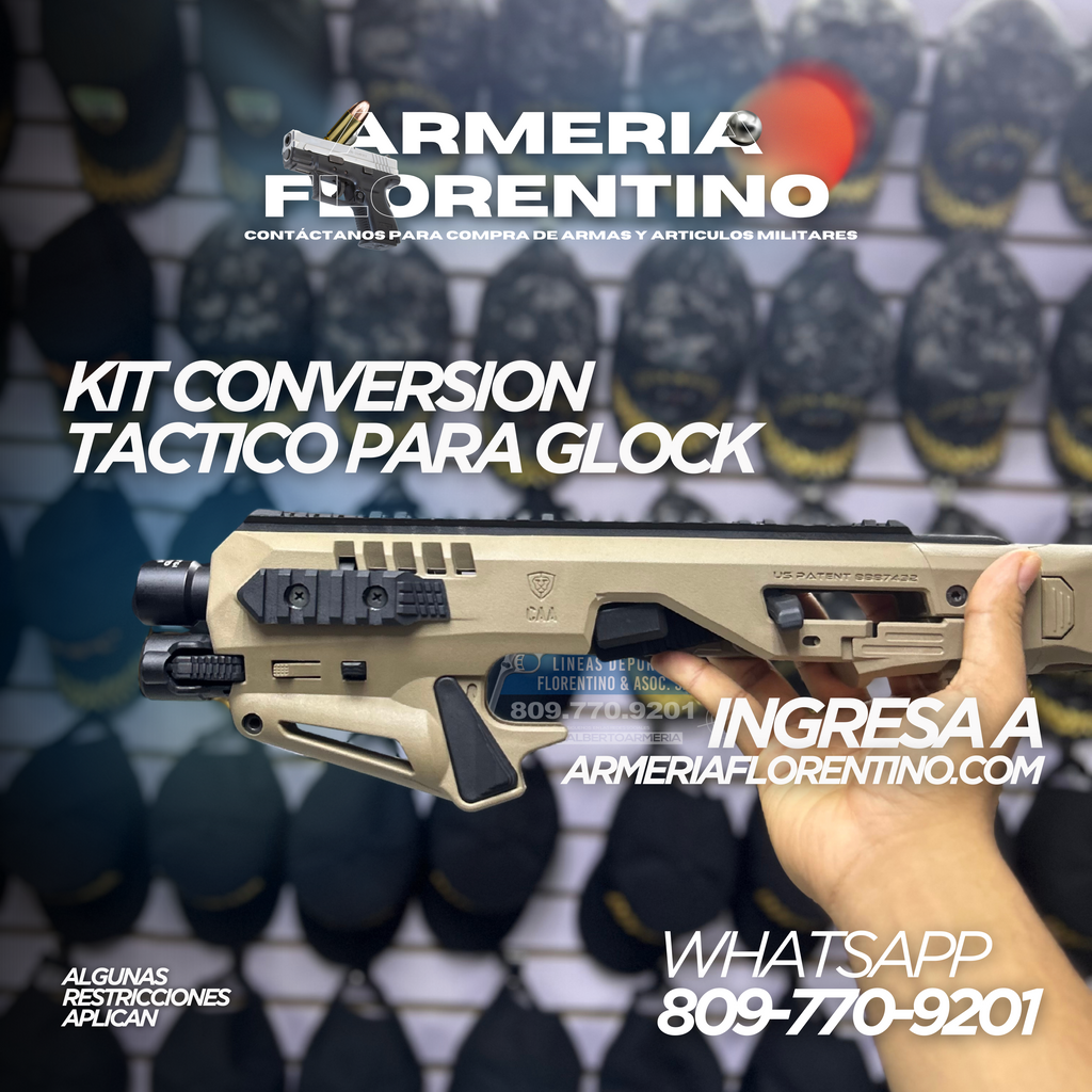 KIT RONI CONVERTIDOR TIPO SUBFUSIL PARA PISTOLA GLOCK 19, MODELOS 17, 19, 19X, 22, 23, 31, 32, 45 CALIBRE 9MM / .40 / .357