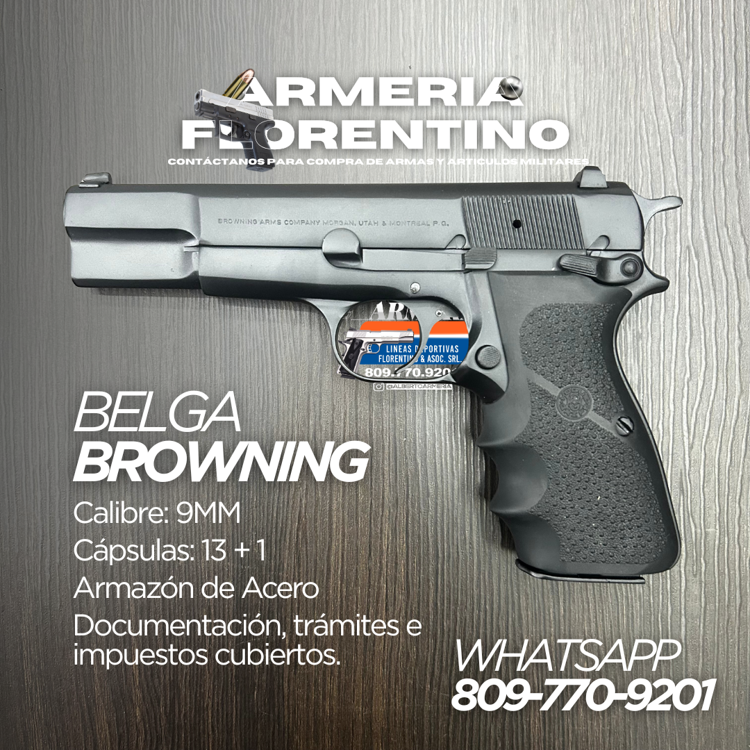PISTOLA BROWNING BELGA, MODELO HI-POWER, CALIBRE 9MM, CAPSULAS: 13 + 1
