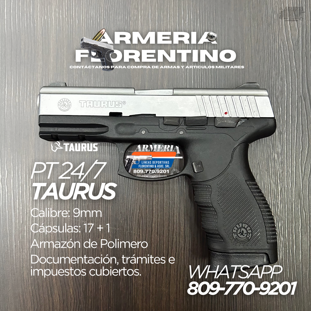 PISTOLA TAURUS, MODELO PT 24/7, CALIBRE 9MM, CAPSULAS: 17 + 1