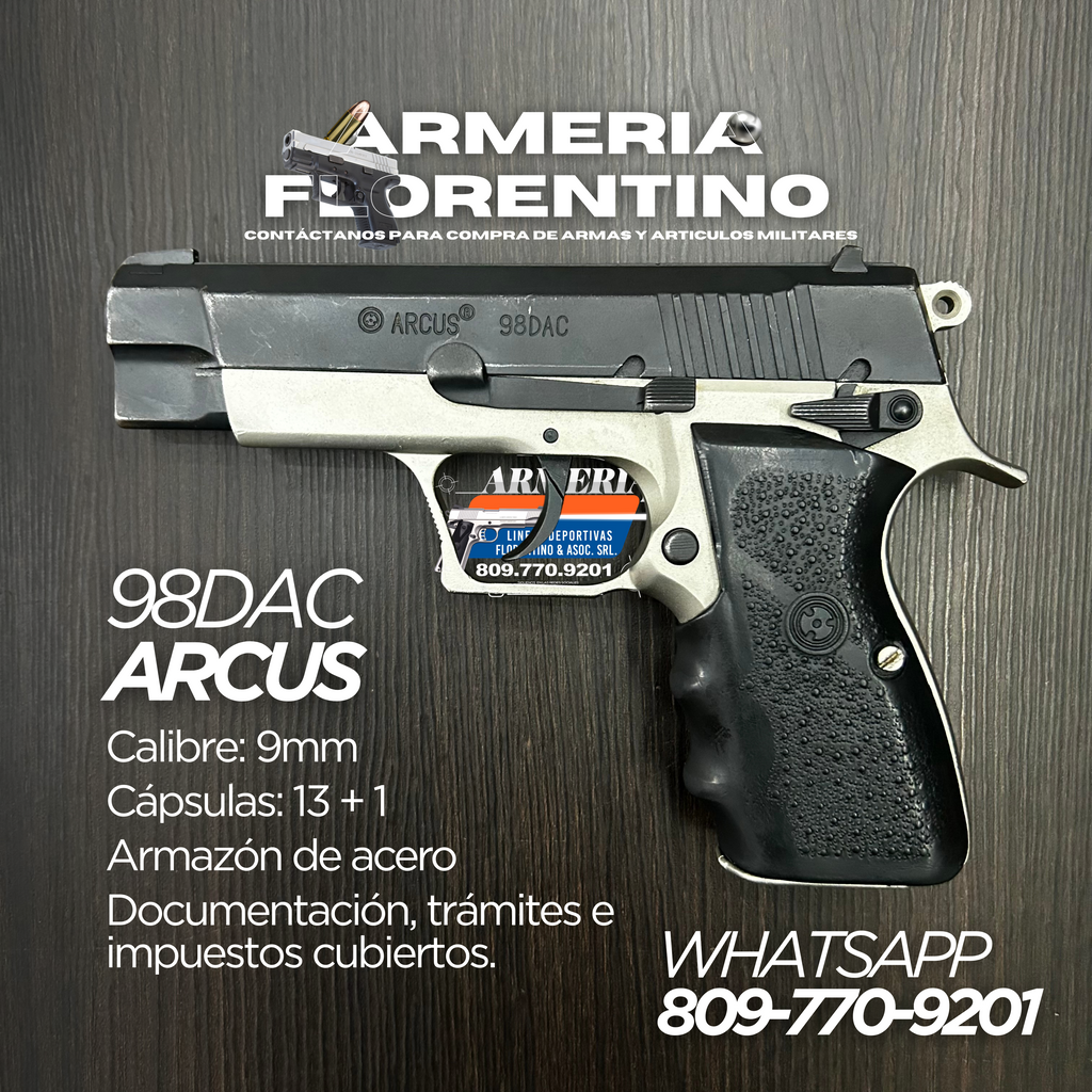 PISTOLA ARCUS, MODELO 98DAC, CALIBRE 9MM, CAPSULAS: 13 + 1