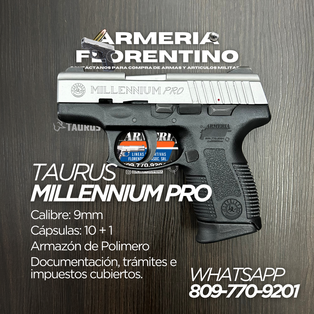 PISTOLA TAURUS, MODELO MILLENNIUM PRO, CALIBRE 9MM, CAPSULAS: 10 + 1