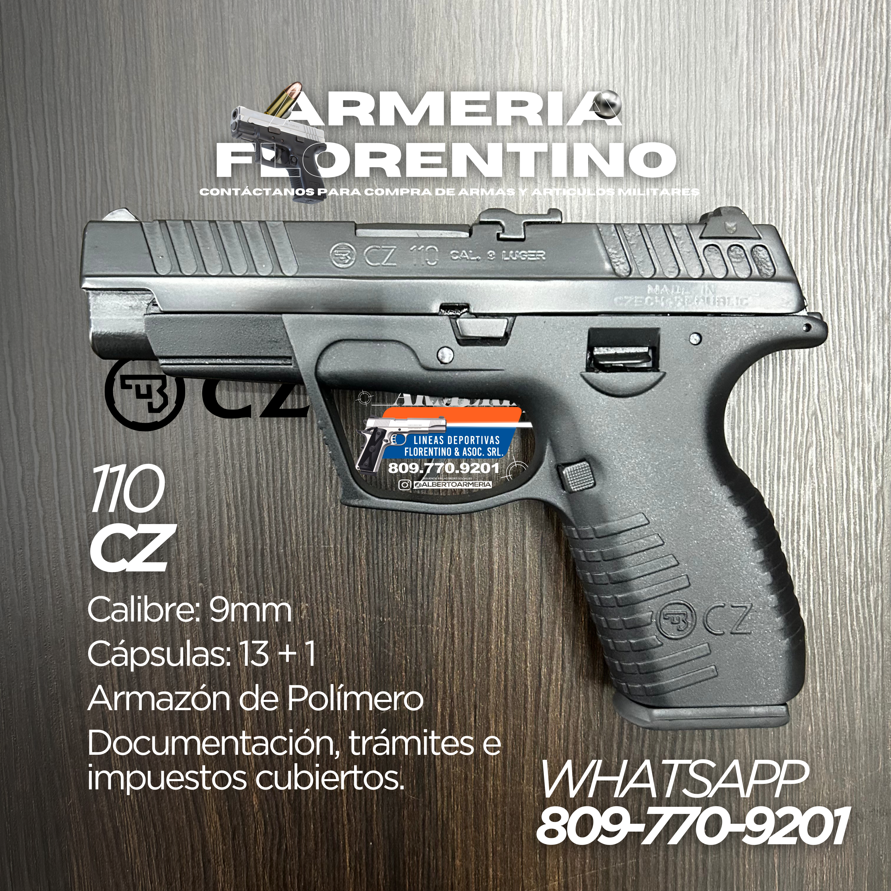 PISTOLA CZ, MODELO 110, CALIBRE 9MM, CAPSULAS: 13 + 1