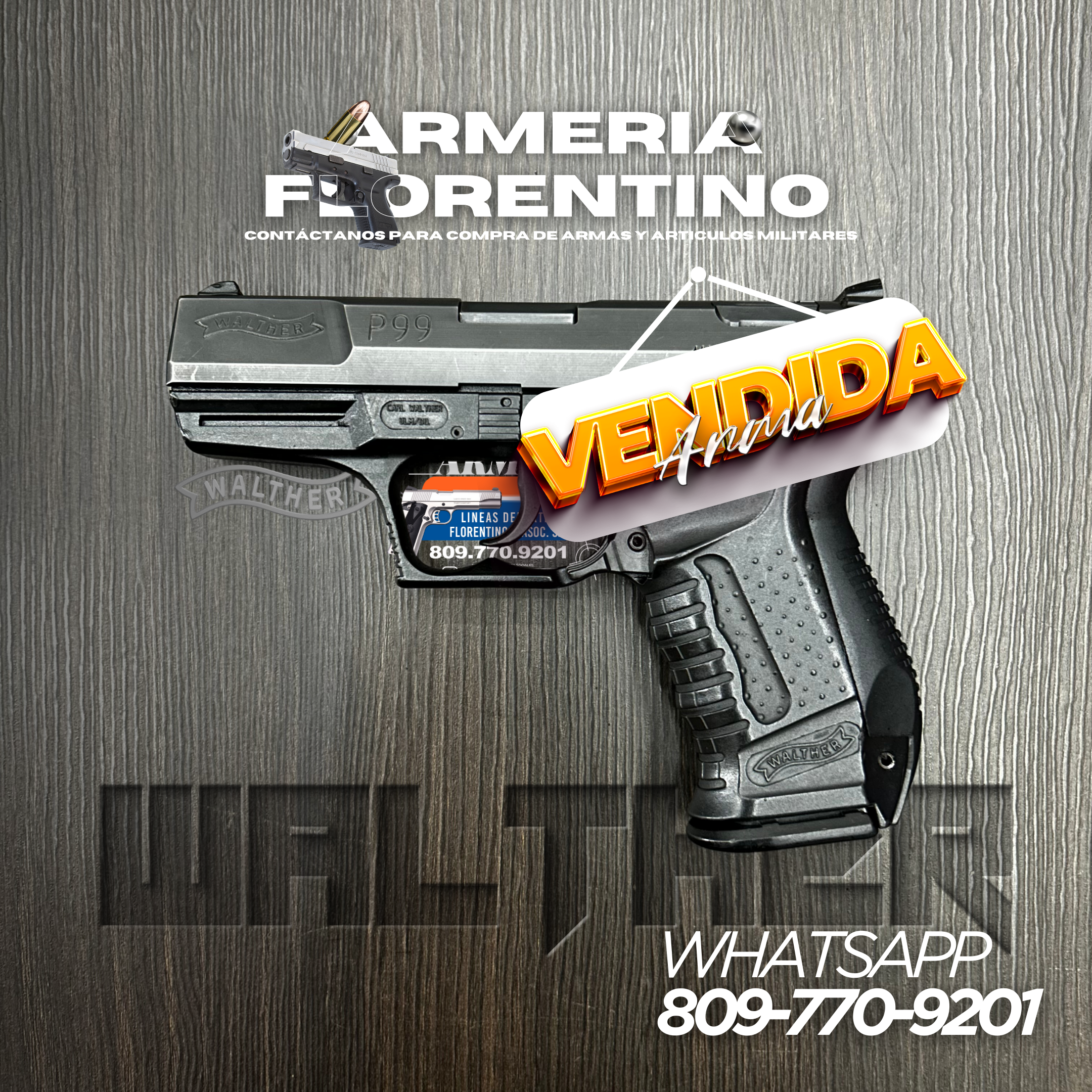 PISTOLA WALTHER, MODELO P99, CALIBRE 9MM, CAPSULAS: 15 + 1