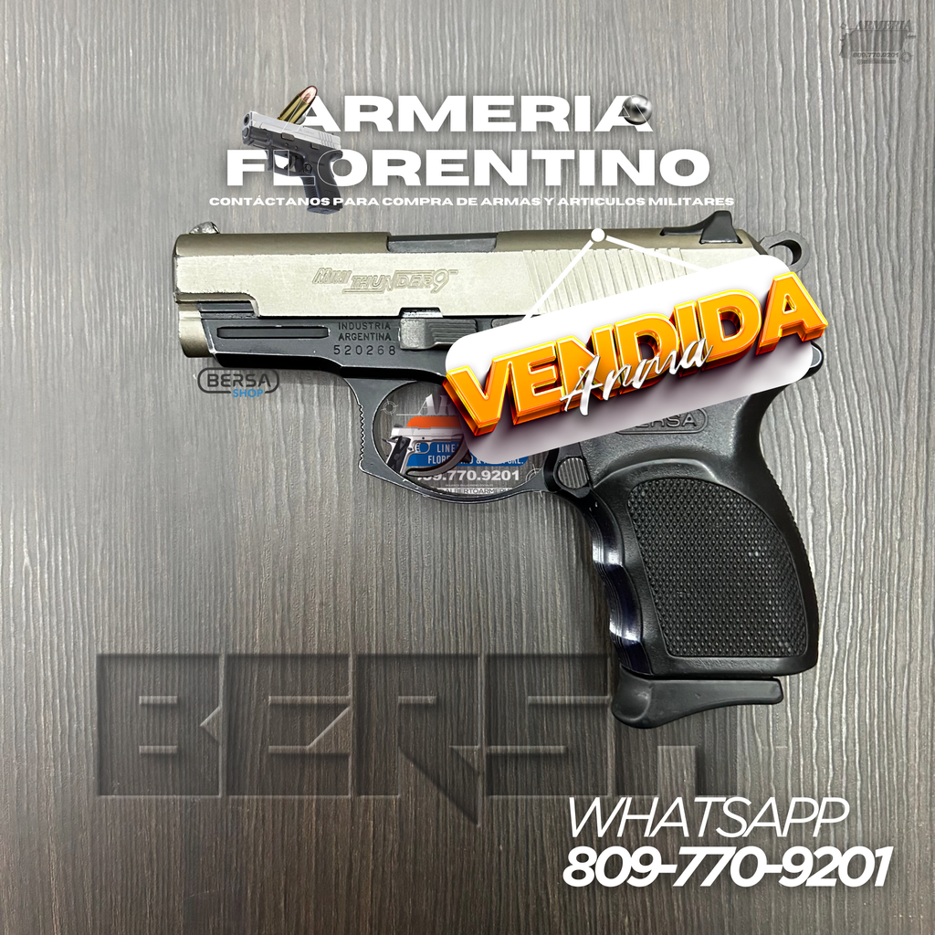 PISTOLA BERSA, MODELO MINI THUNDER 9, CALIBRE 9MM, CAPSULAS: 13 + 1