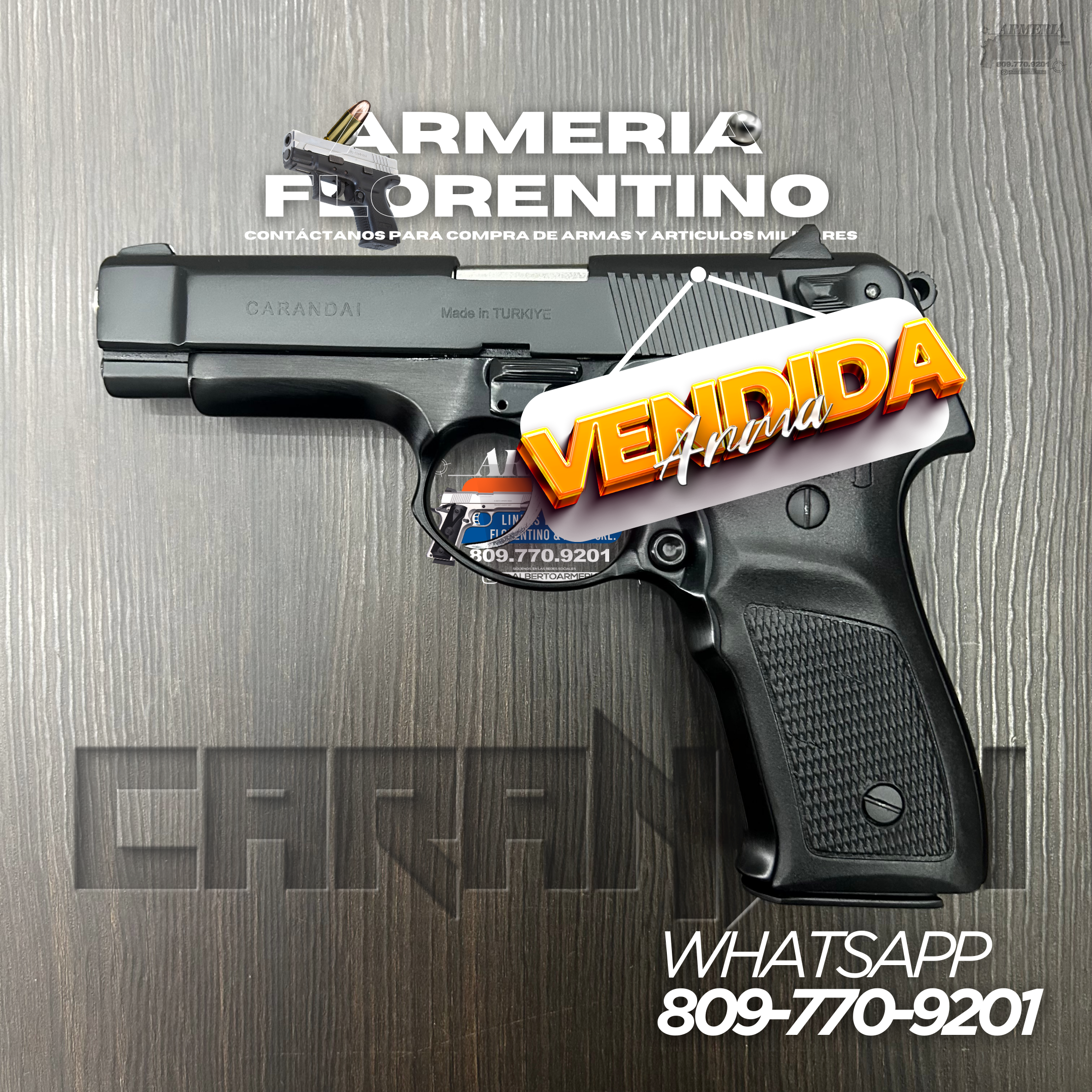 PISTOLA CARANDAI, MODELO TRABZON, CALIBRE 9MM, CAPSULAS: 15 CAPSULAS