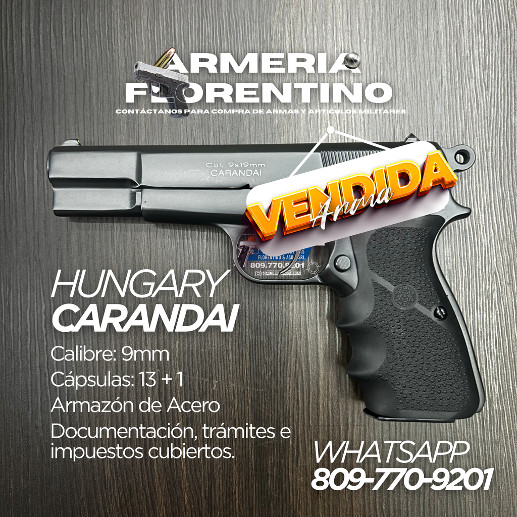 PISTOLA CARANDAI, MODELO 9MM, CAPSULAS: 13 + 1