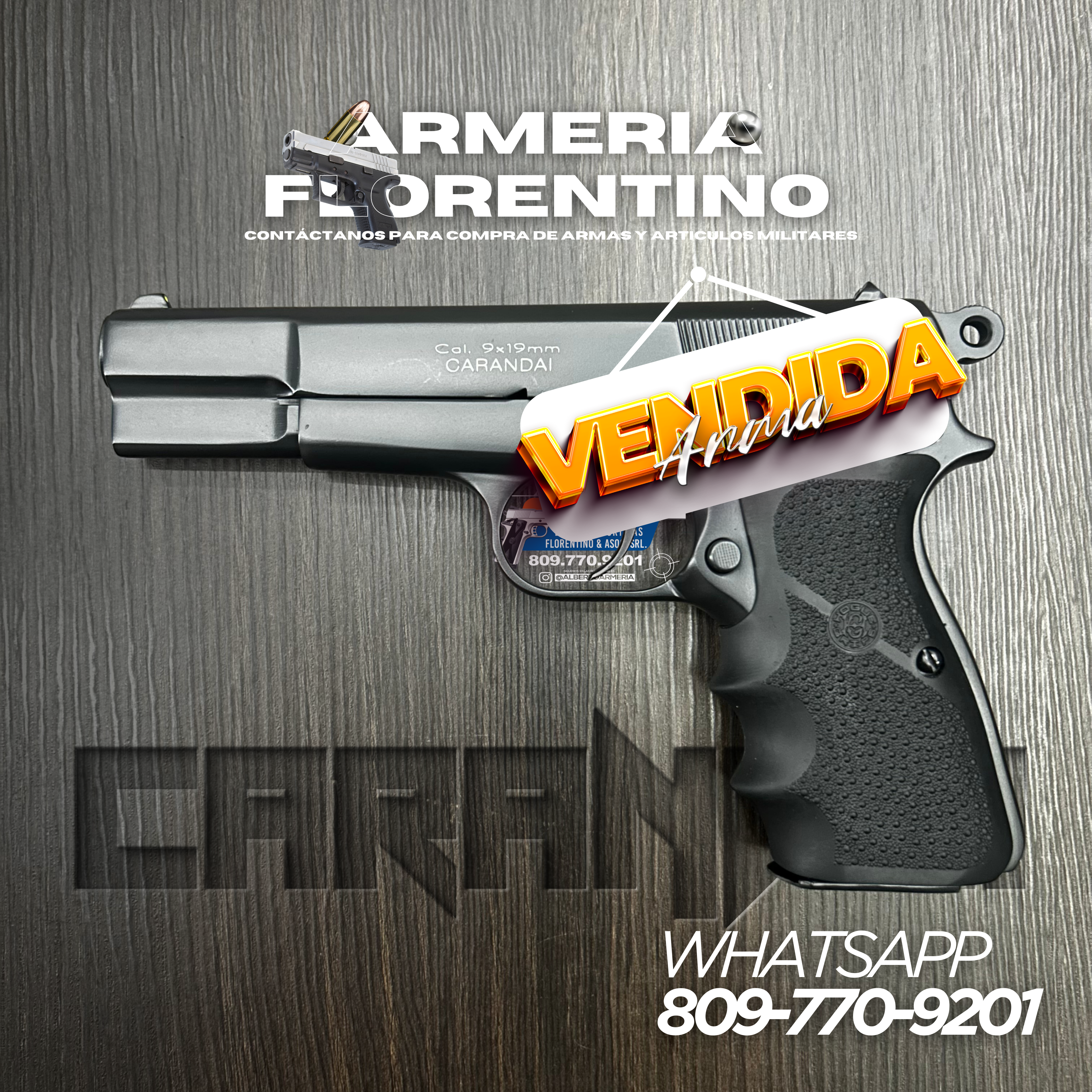 PISTOLA CARANDAI, MODELO 9MM, CAPSULAS: 13 + 1