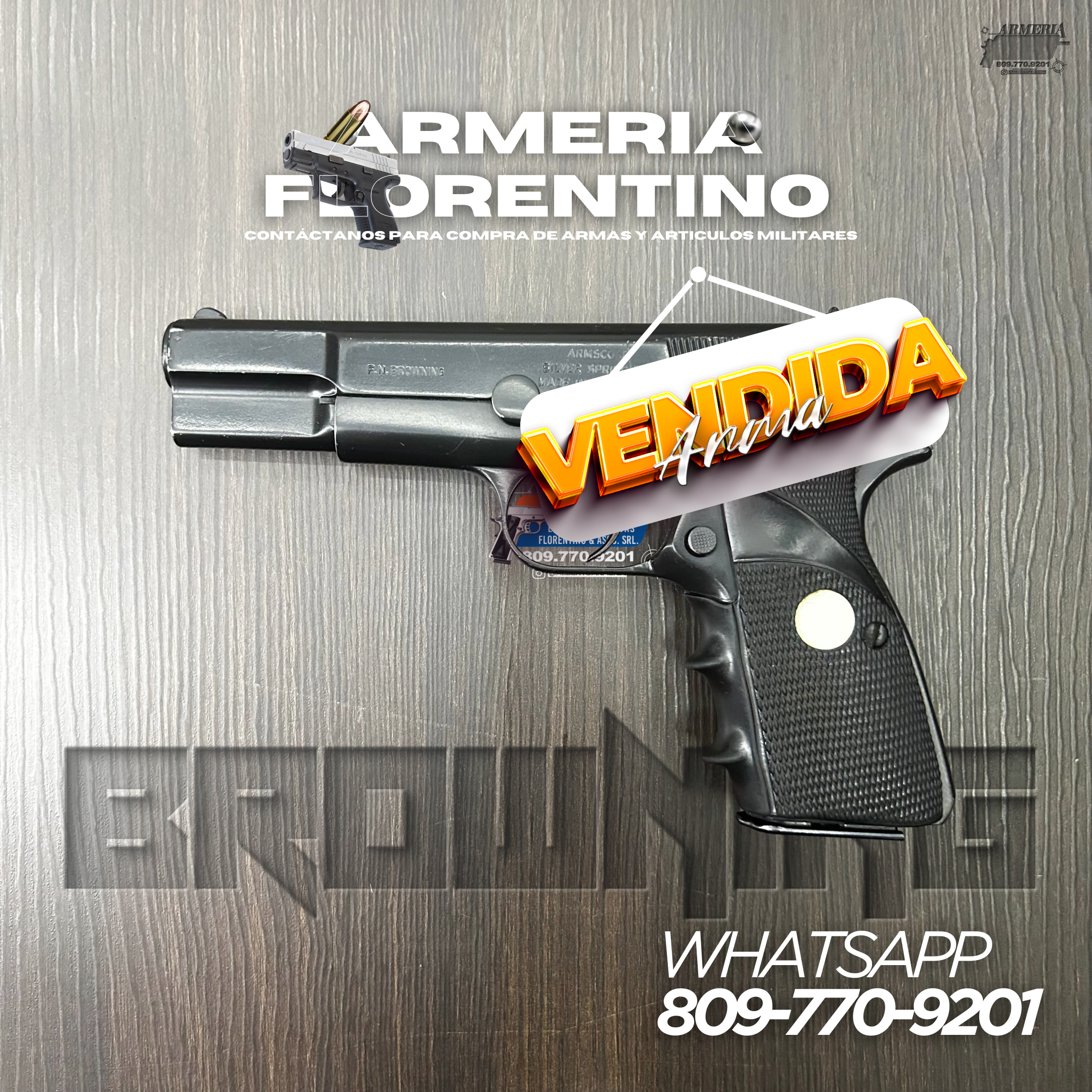 PISTOLA BROWNING, MODELO HI-POWER, CALIBRE 9MM, CAPSULAS: 13 + 1