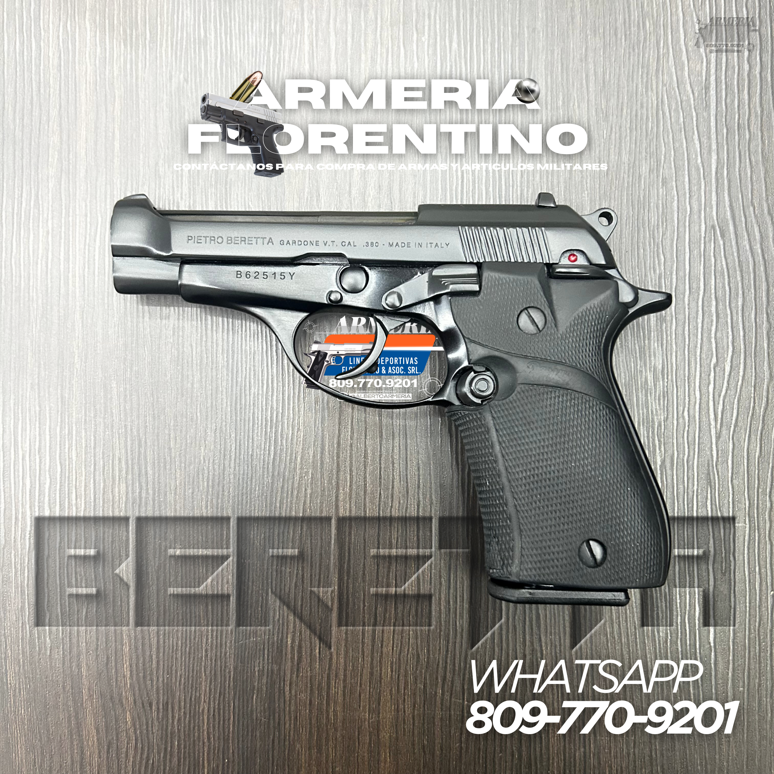 PISTOLA PIETRO BERETTA, MODELO .380 ACP, CALIBRE .380 ACP, CAPSULAS: 13 + 1