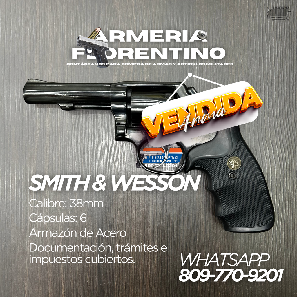 REVÓLVER SMITH & WESSON, NEGRO, CAÑÓN LARGO, CAPSULAS: 6