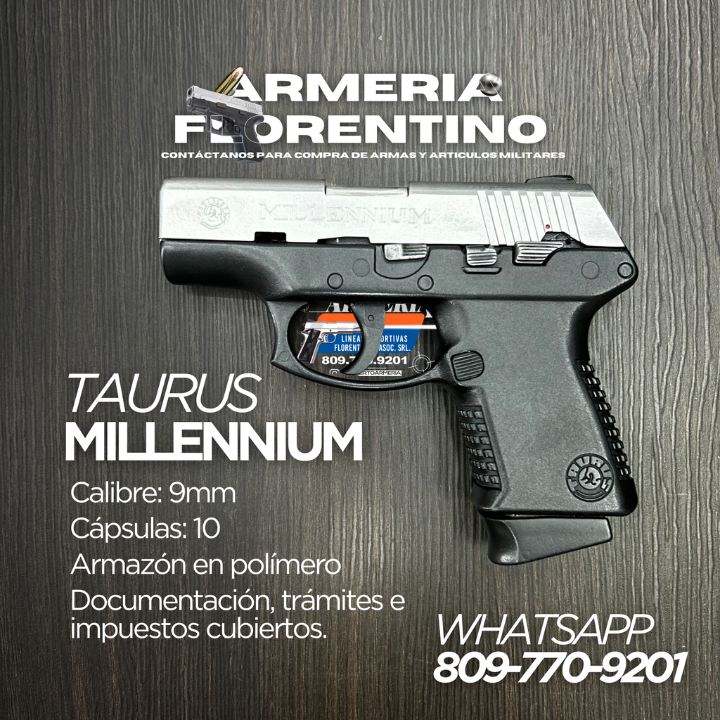 PISTOLA TAURUS, MODELO MILLENNIUM, DE 10 CAPSULAS, CALIBRE: 9MM