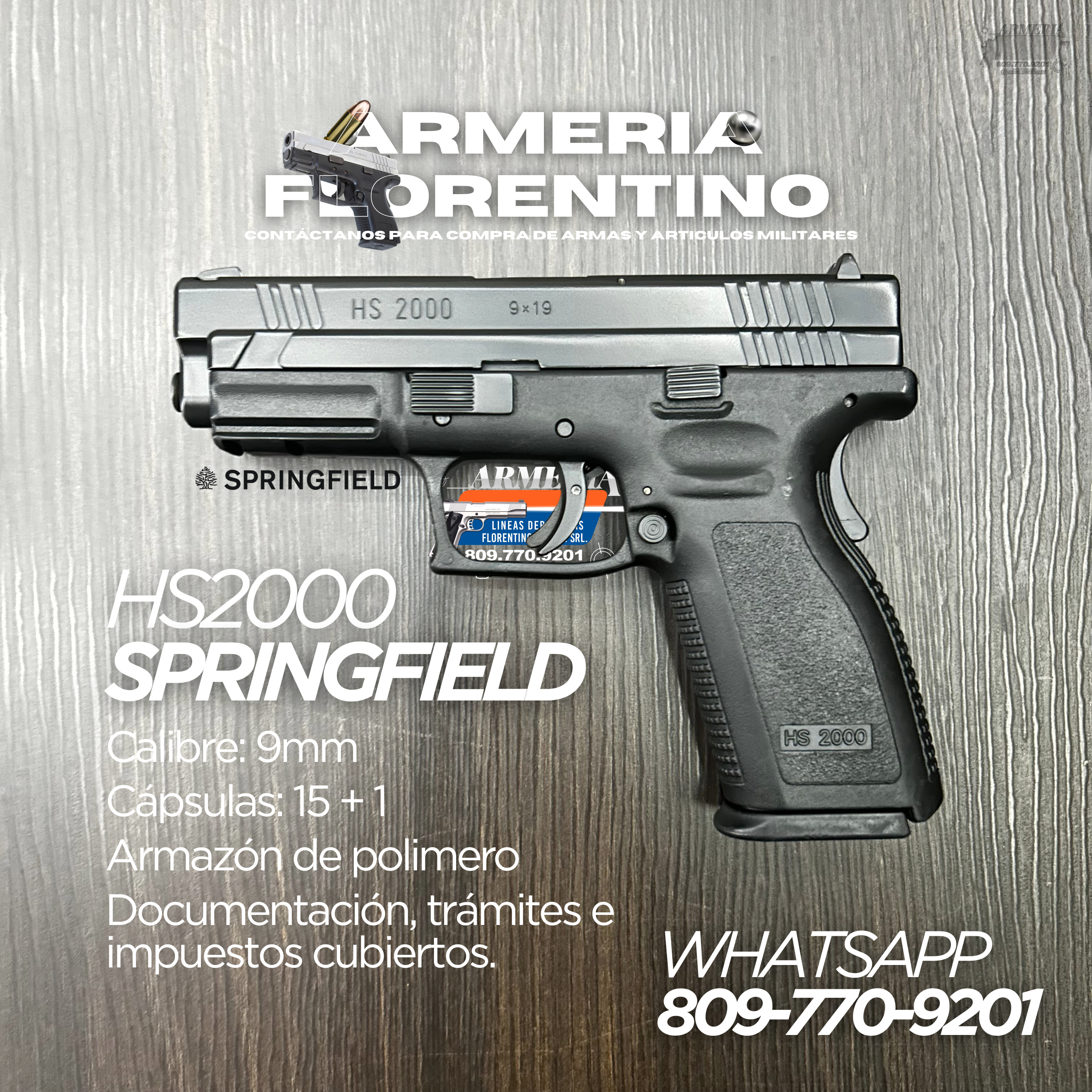 PISTOLA SPRINGFIELD, MODELO HS2000, CALIBRE 9MM, CAPSULAS: 15 + 1