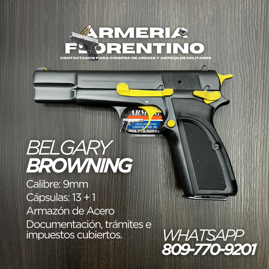 PISTOLA BROWNING, MODELO HI-POWER, CALIBRE 9MM, CAPSULAS: 13 + 1