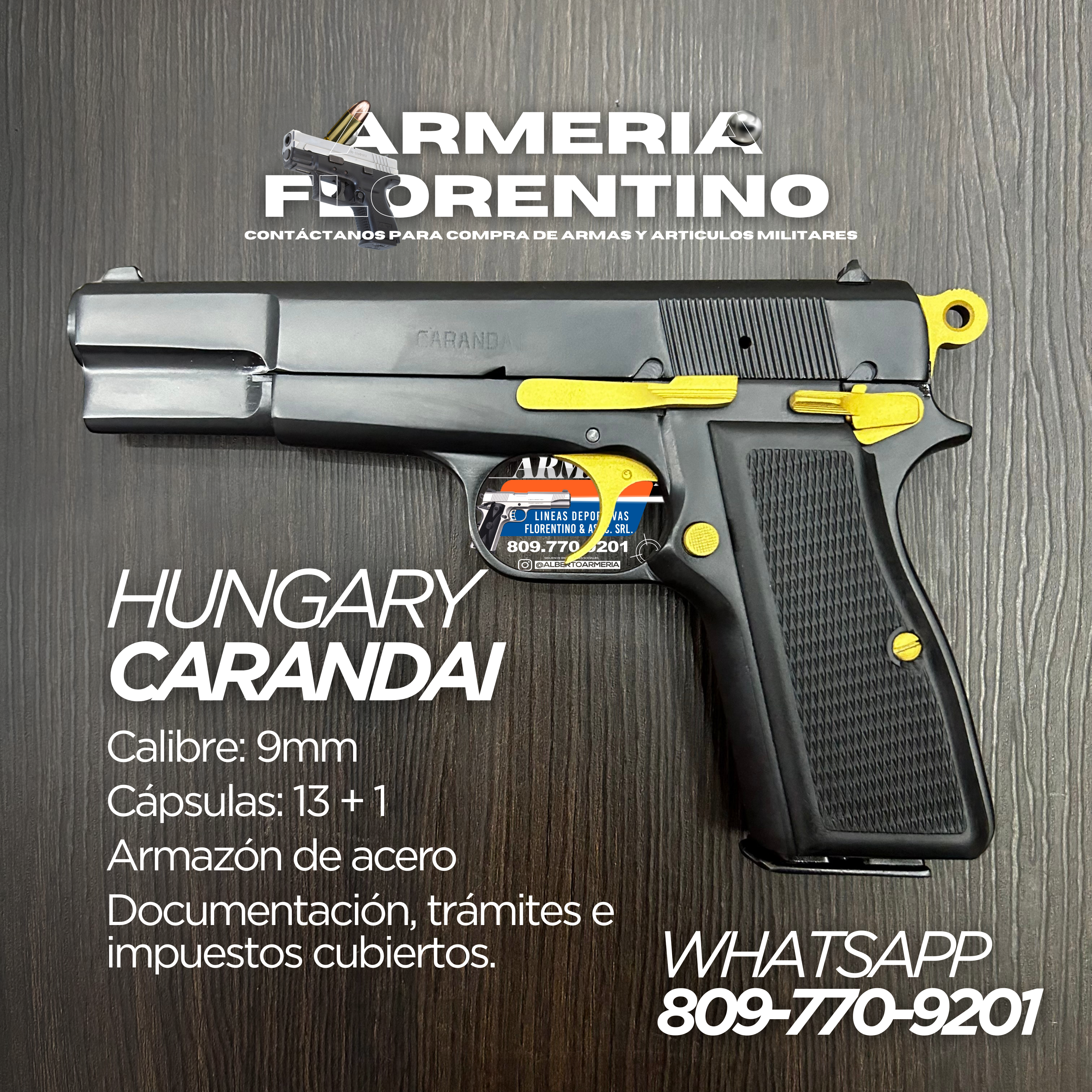 PISTOLA CARANDAI, MODELO 9MM, CAPSULAS: 13 + 1